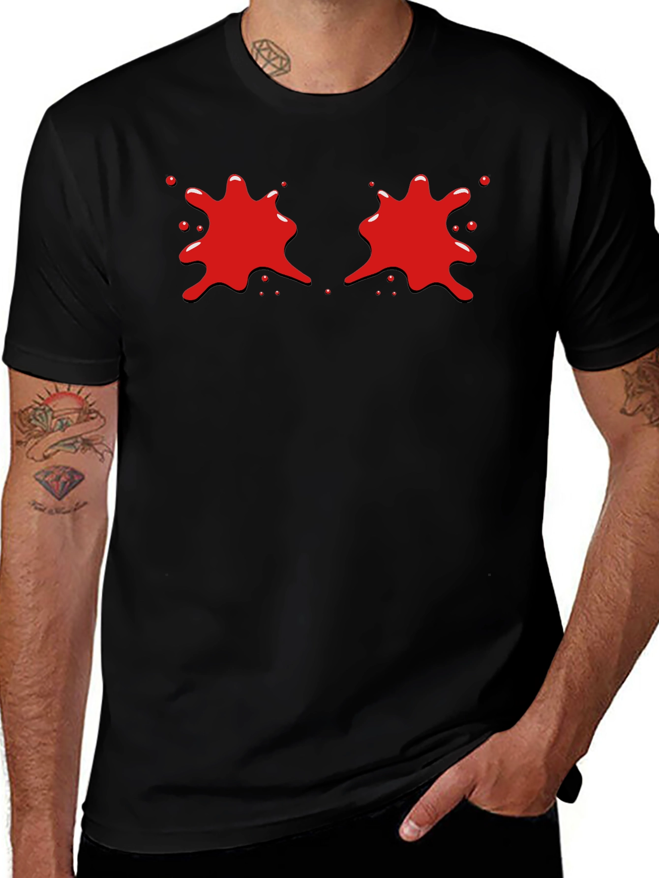 Red Splatter Graphic Black T-Shirt