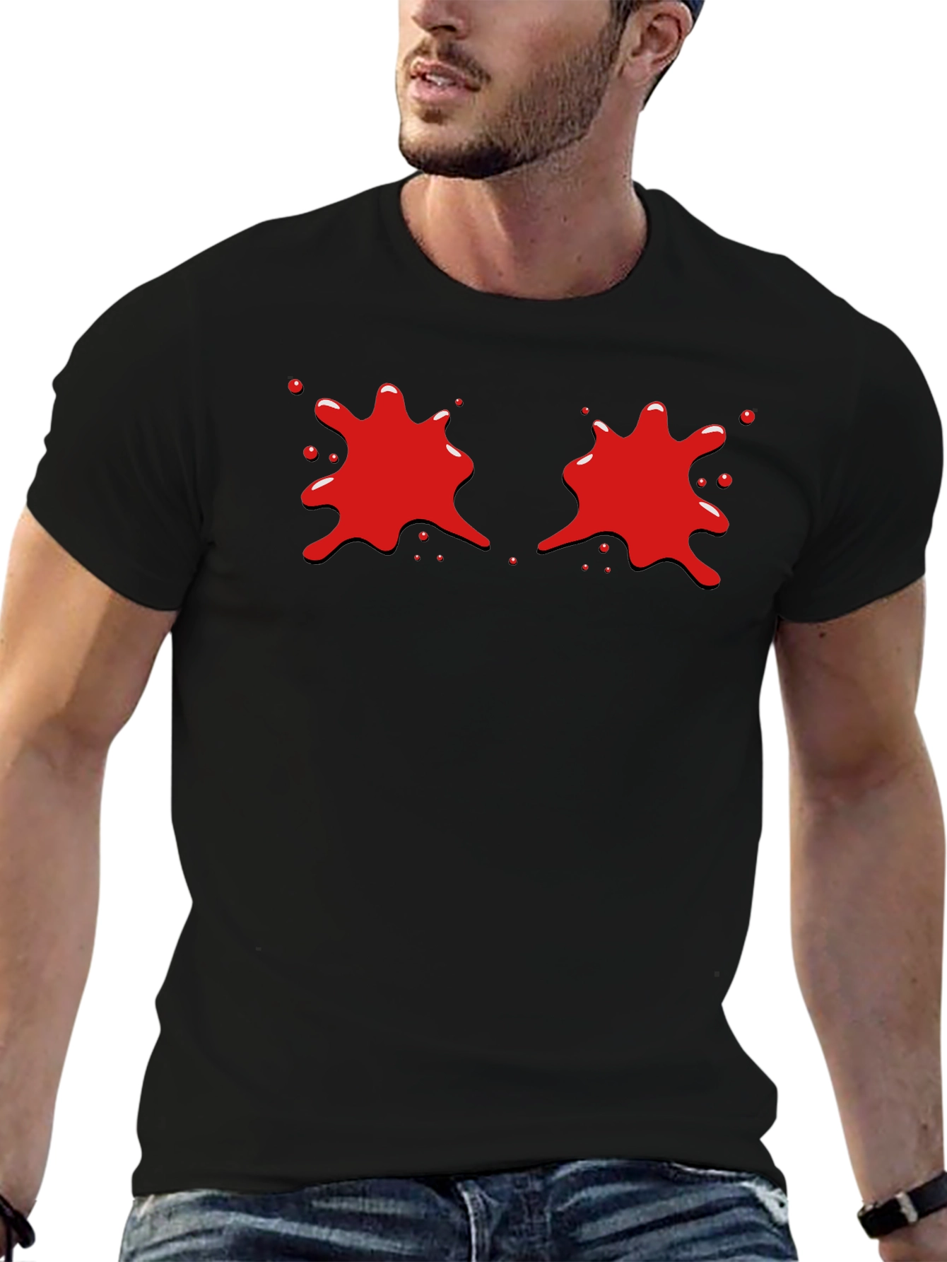 Red Splatter Graphic Black T-Shirt