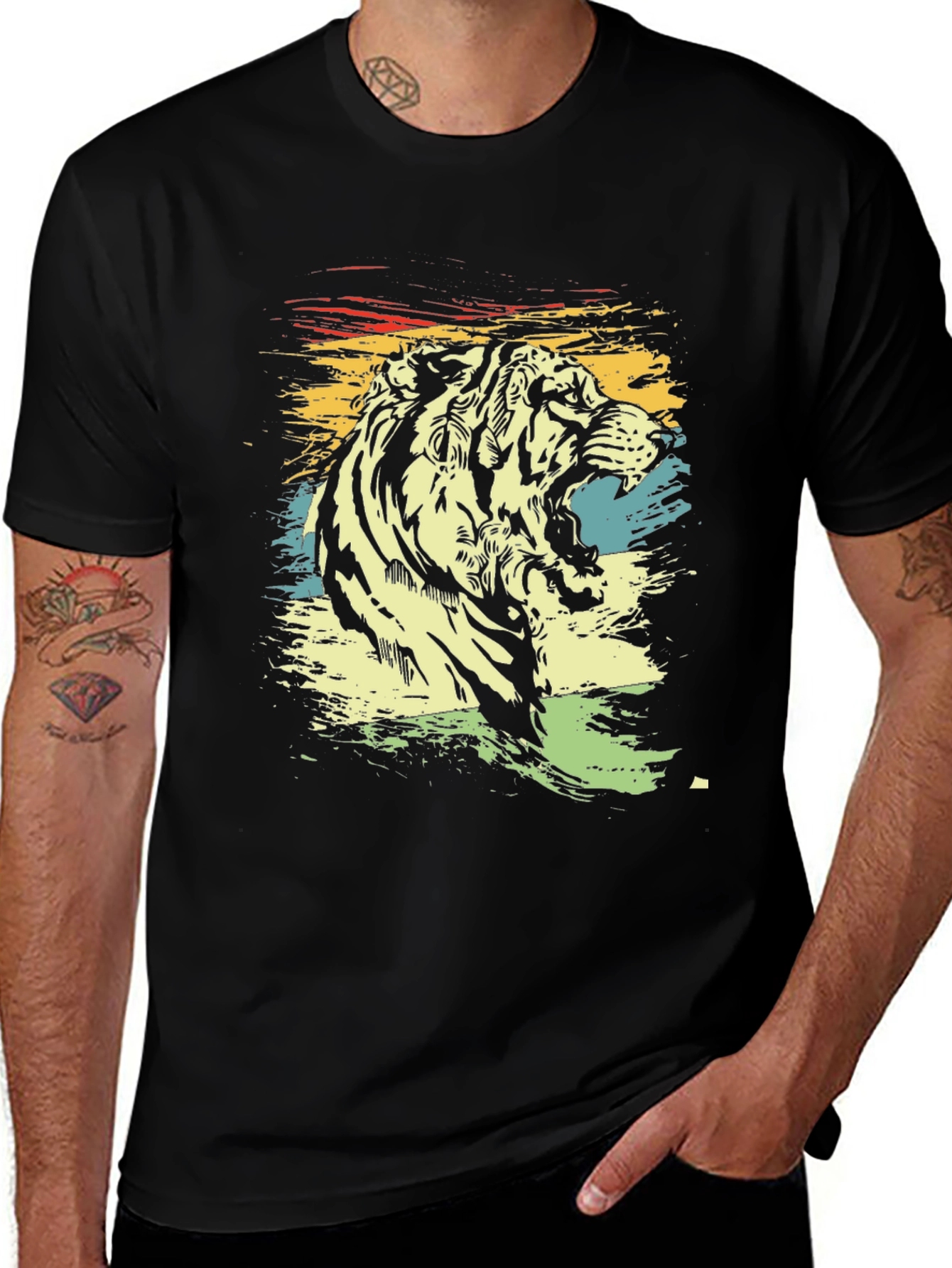 Retro Tiger Graphic T-Shirt - Black