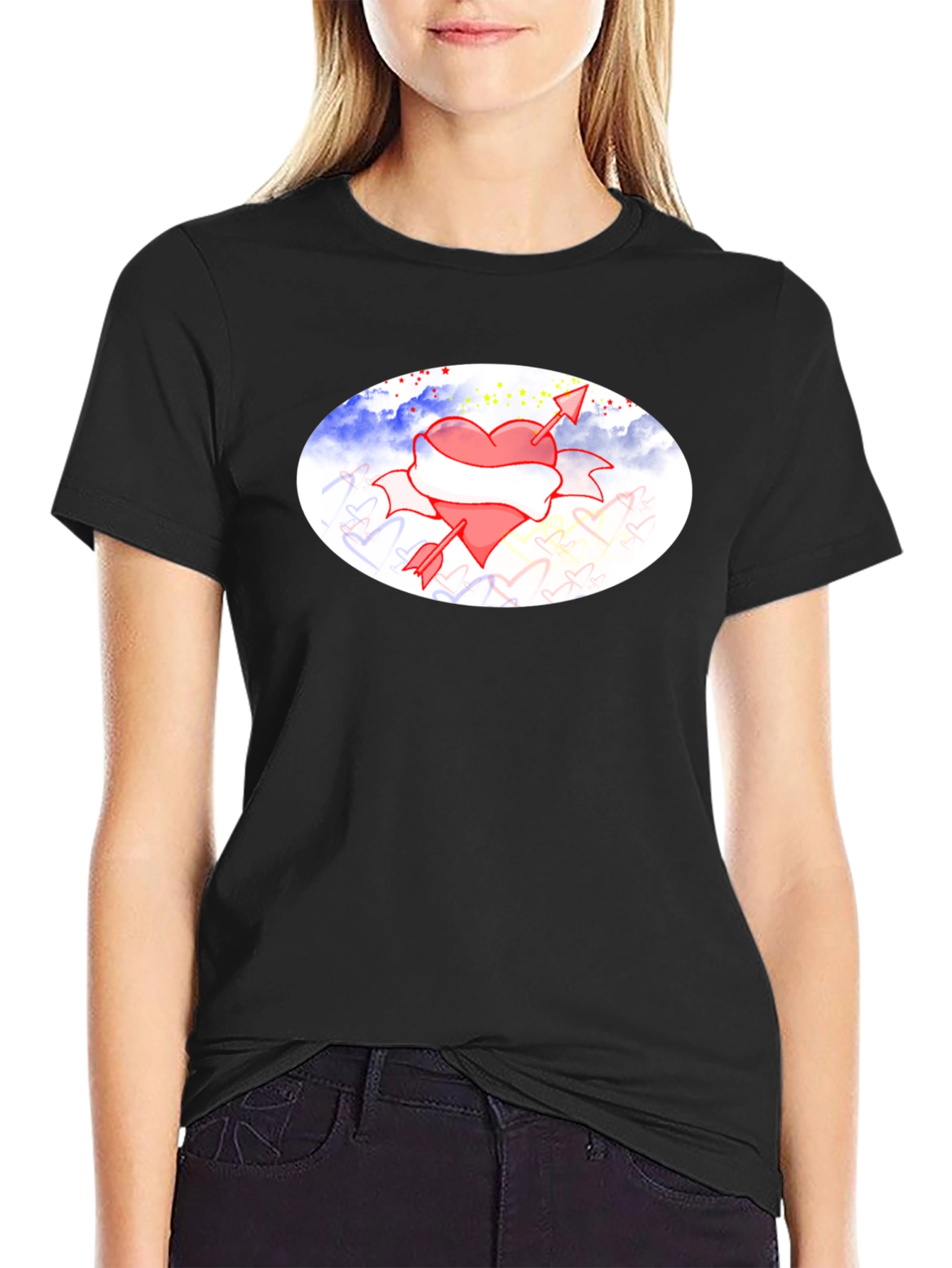 Heart & Arrow Graphic Black T-Shirt
