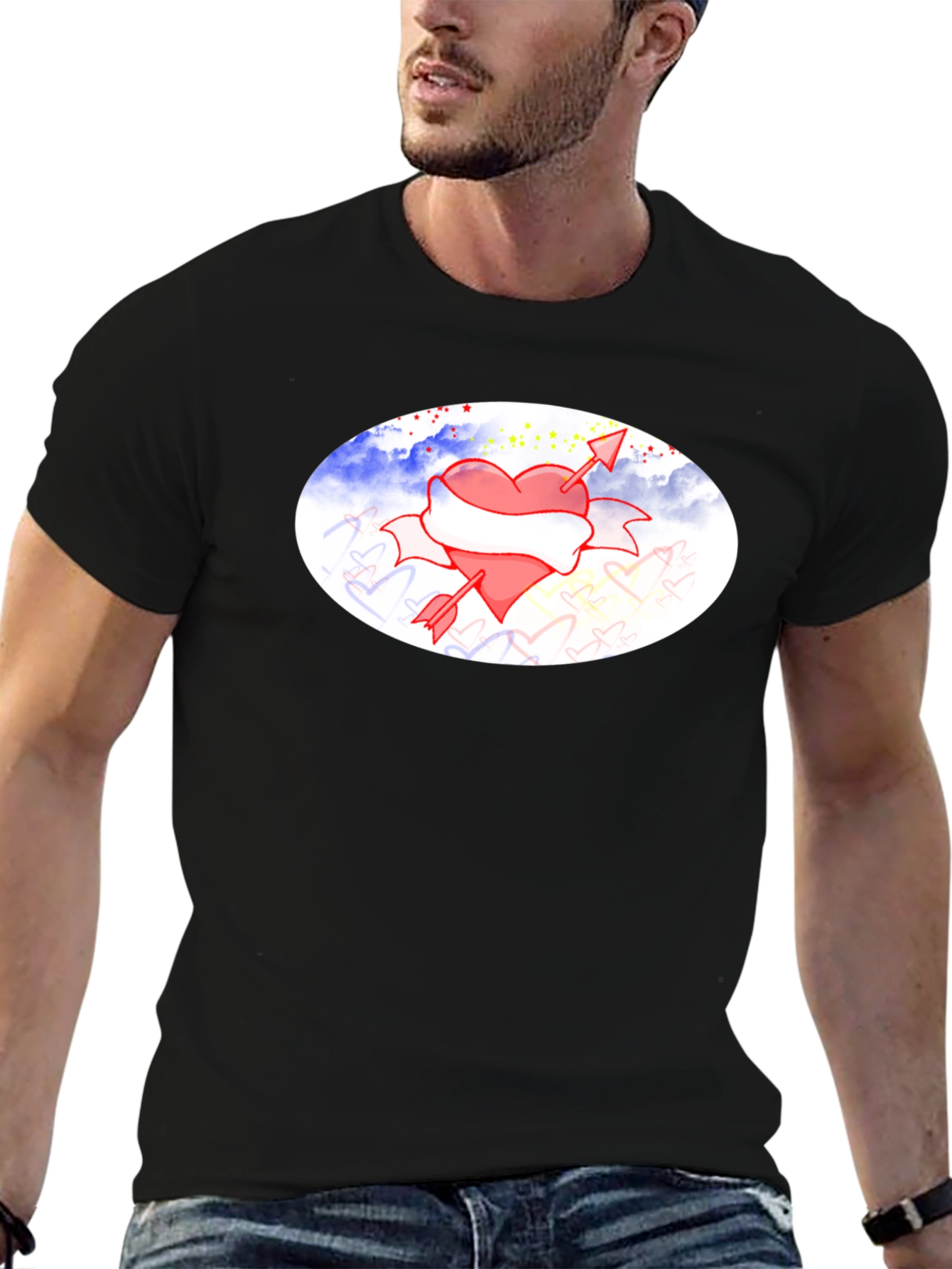 Heart & Arrow Graphic Black T-Shirt