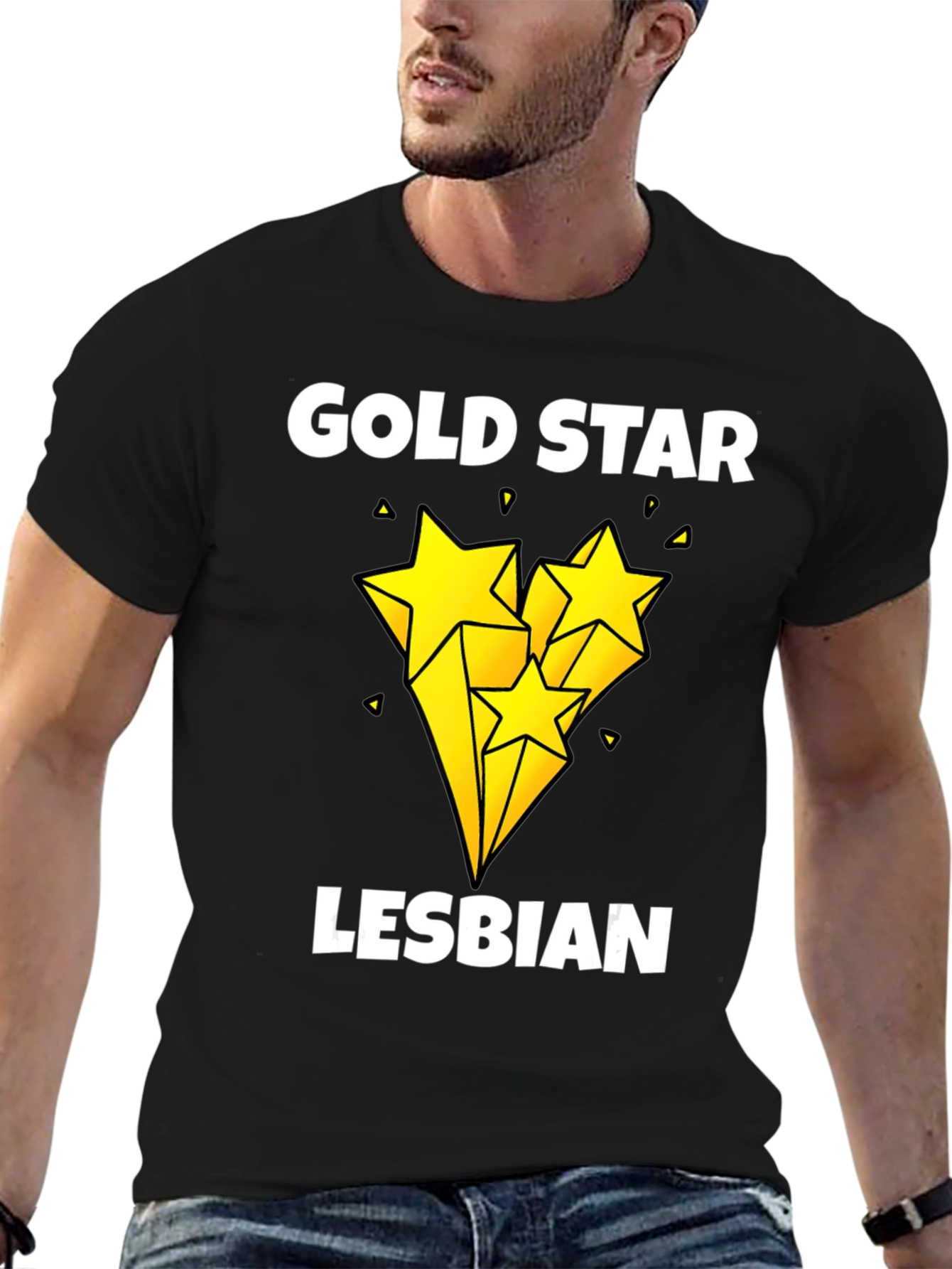 Gold Star Lesbian Pride Graphic Tee - Black