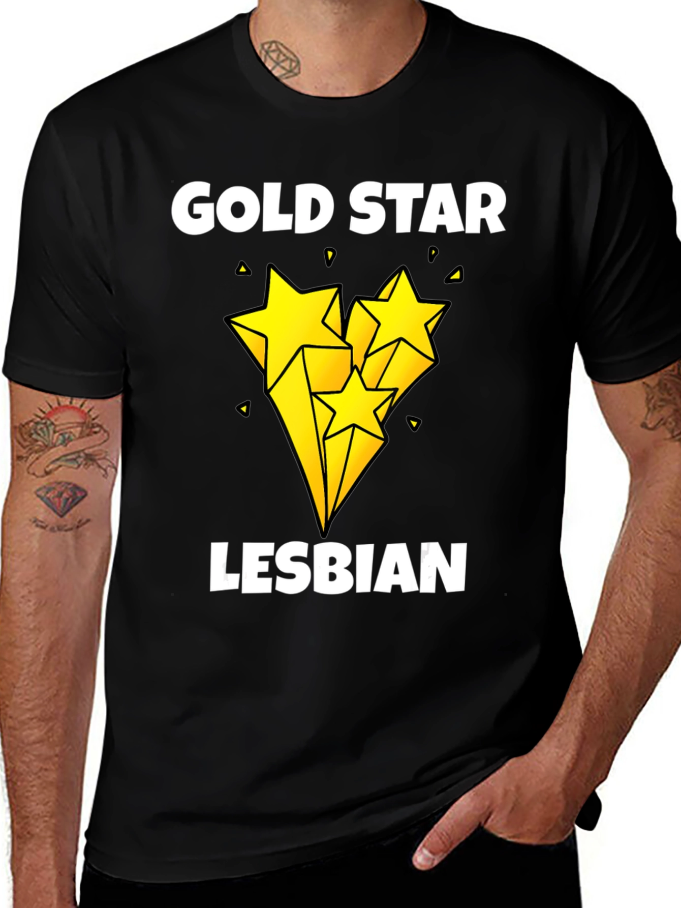 Gold Star Lesbian Pride Graphic Tee - Black
