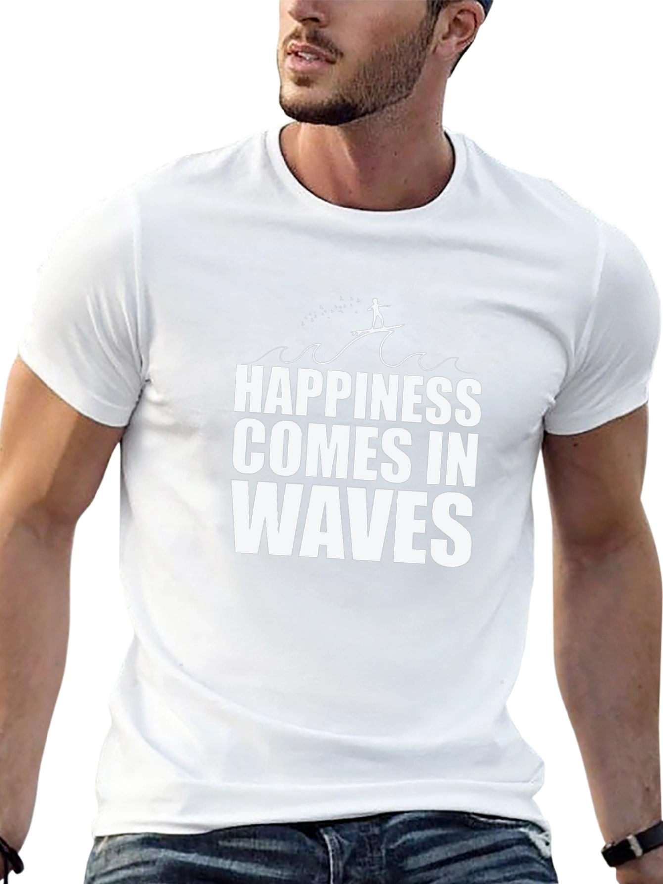 Happiness Comes In Waves Black Graphic Tee Shirt
