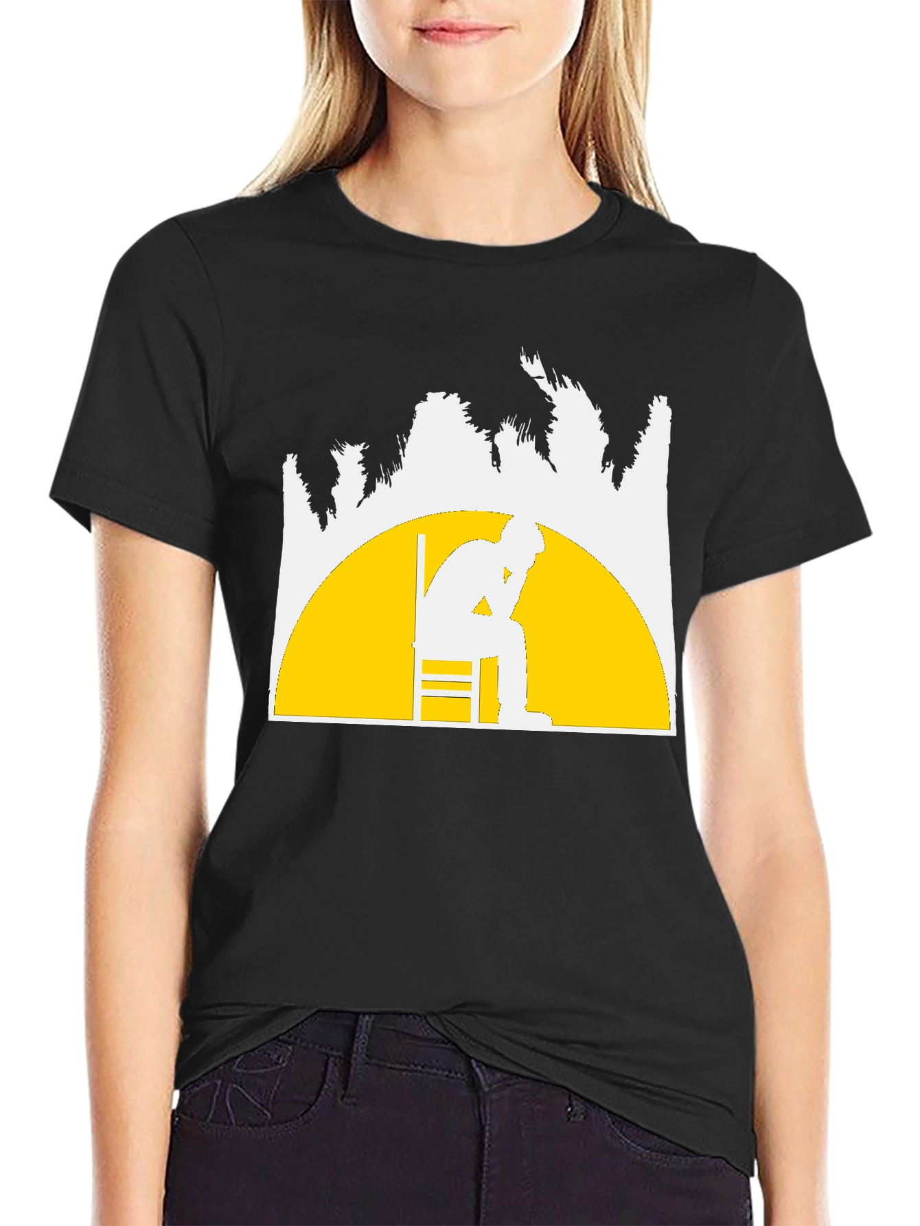 Contemplative Silhouette Graphic Tee - Black