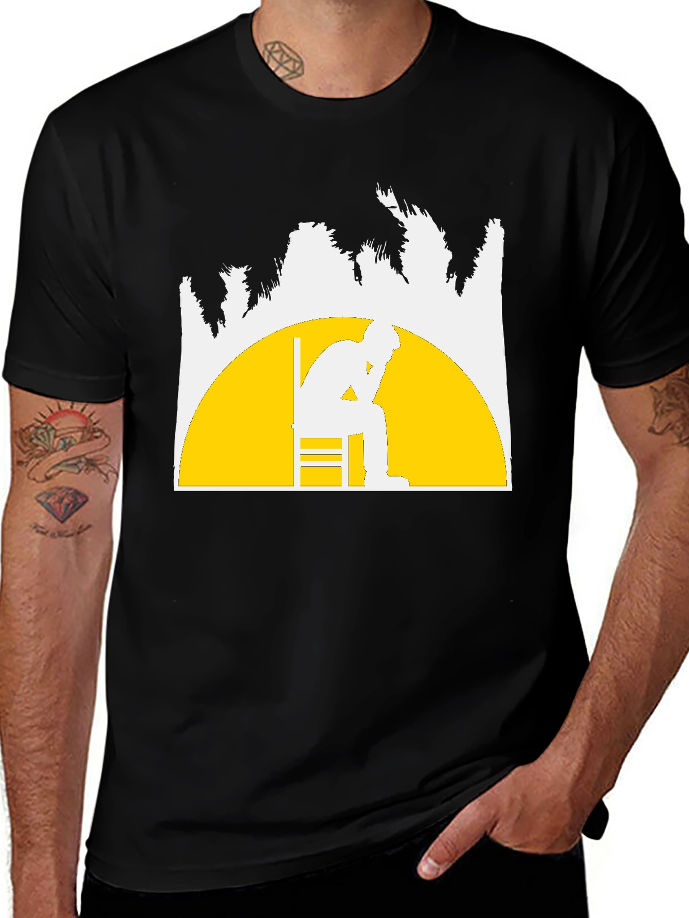 Contemplative Silhouette Graphic Tee - Black