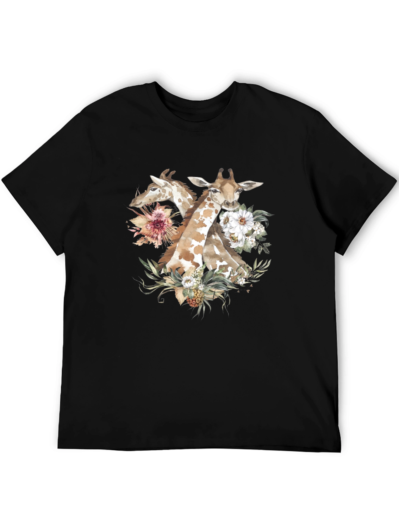 Giraffe Floral T-Shirt Unique Animal Graphic Tee
