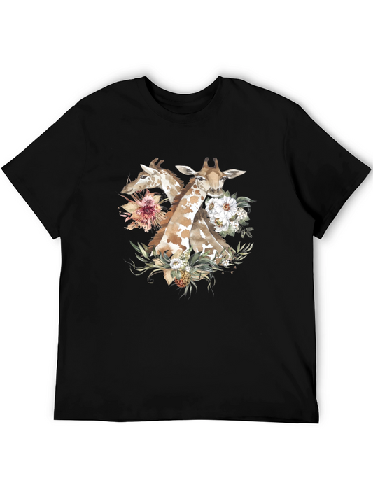 Giraffe Floral T-Shirt Unique Animal Graphic Tee
