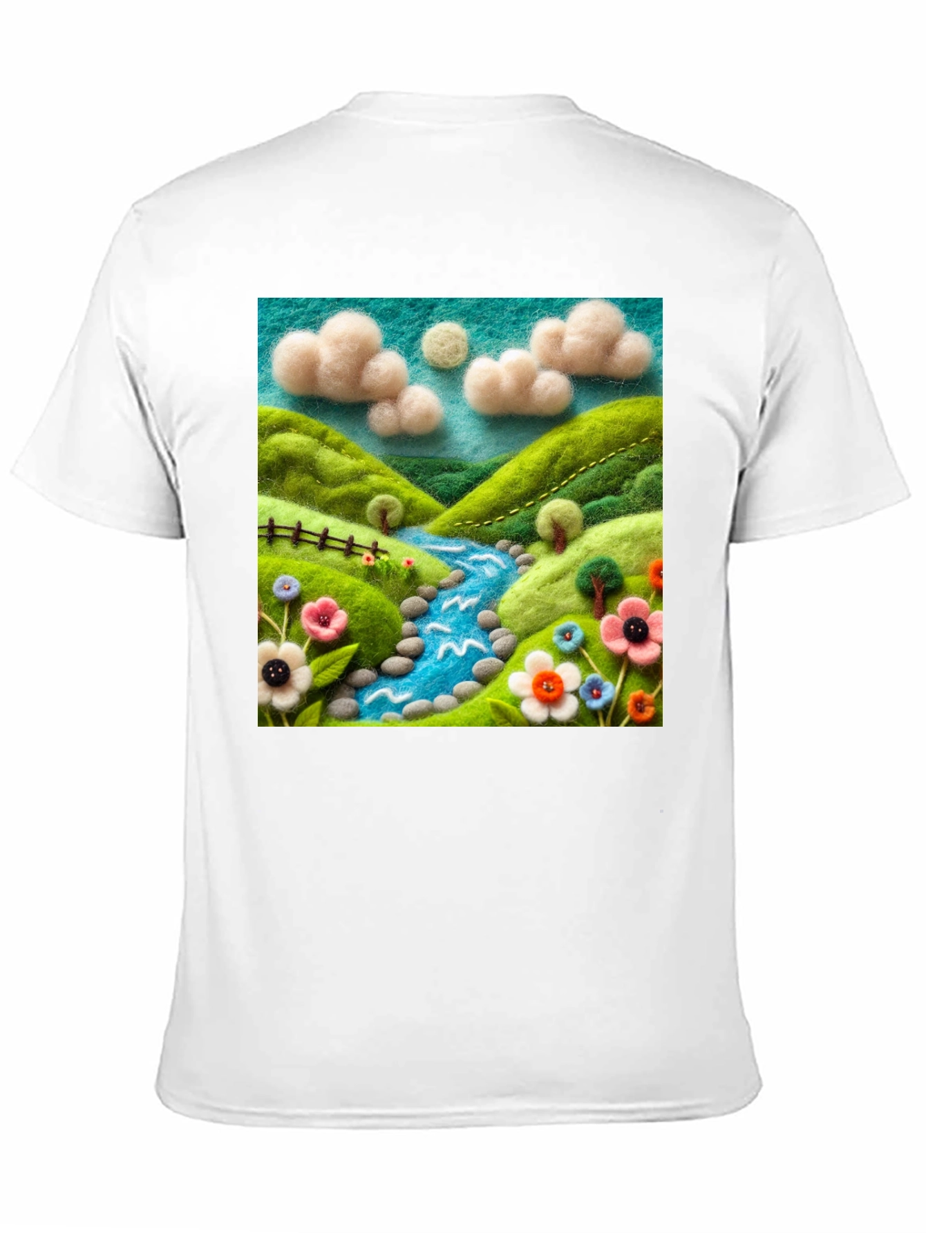 Nature River Felt Art Black T-Shirt