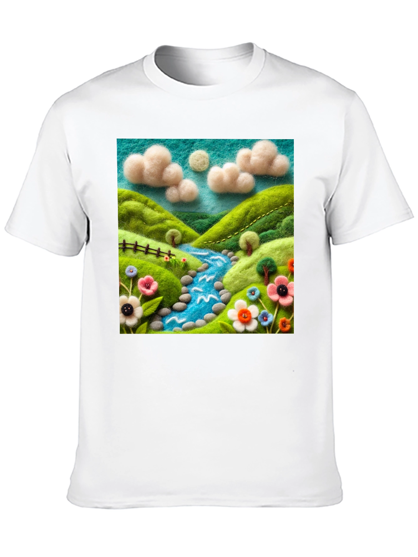 Nature River Felt Art Black T-Shirt