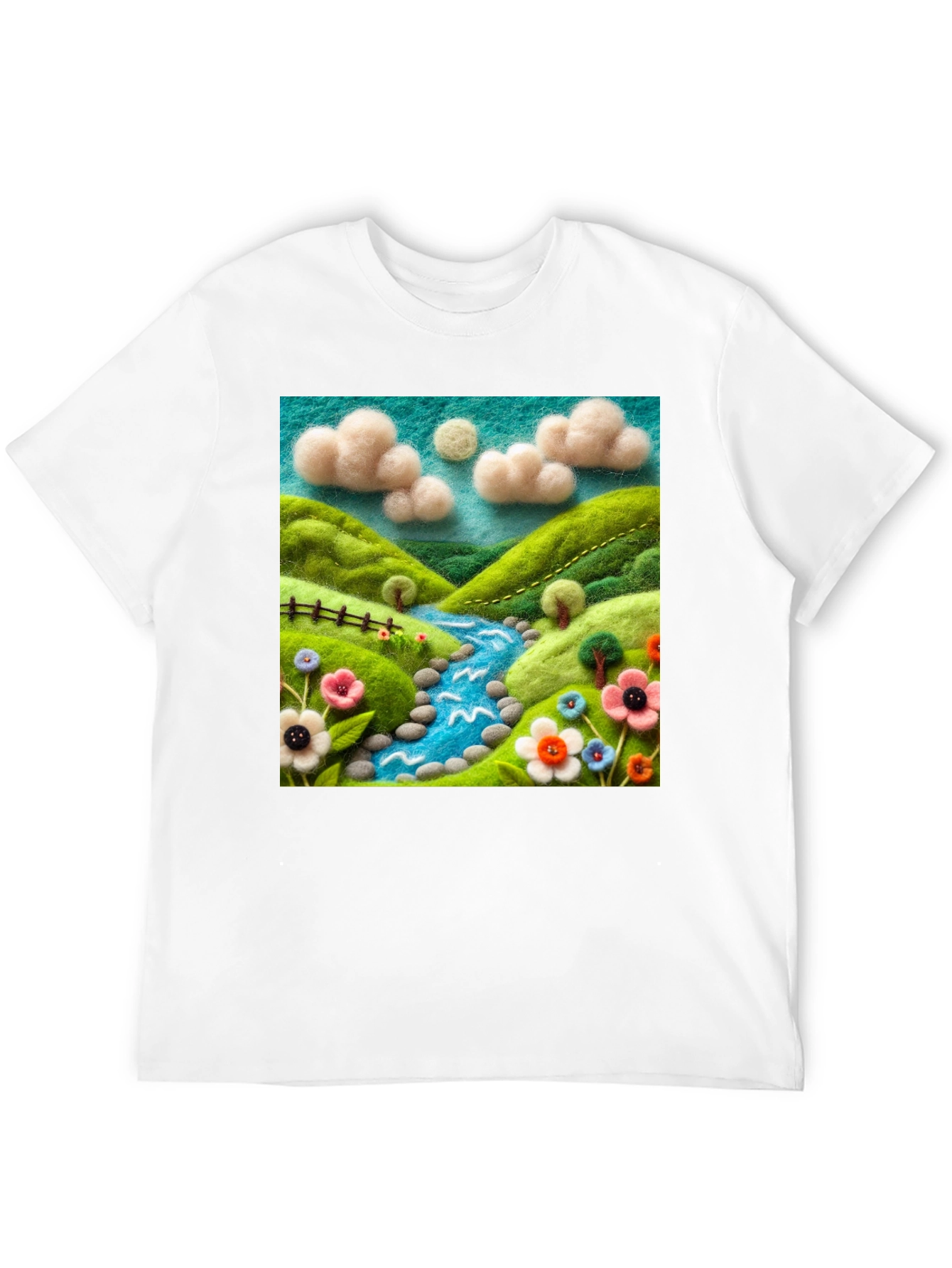 Nature River Felt Art Black T-Shirt