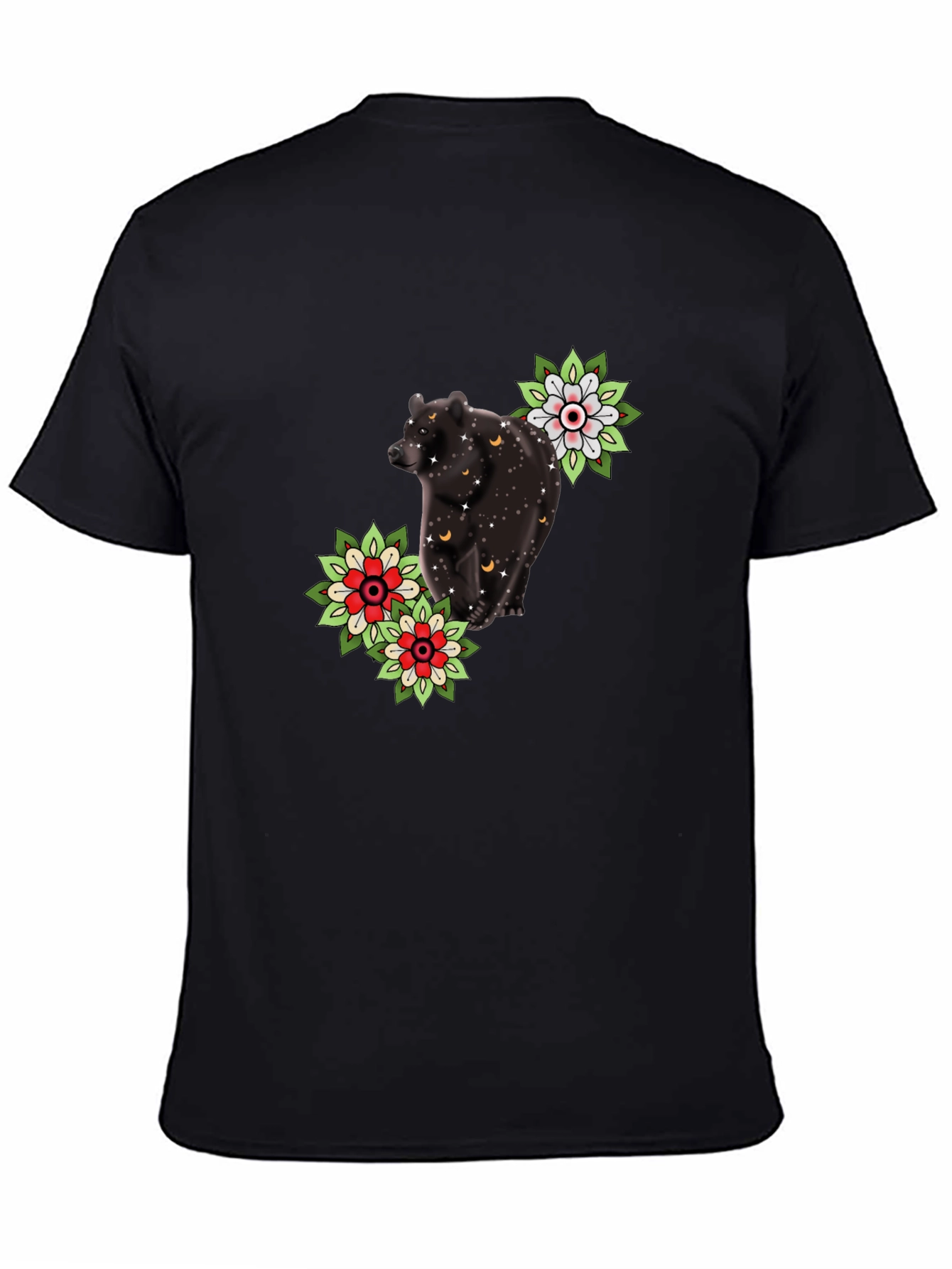 Bear & Flower Graphic Tee - Black