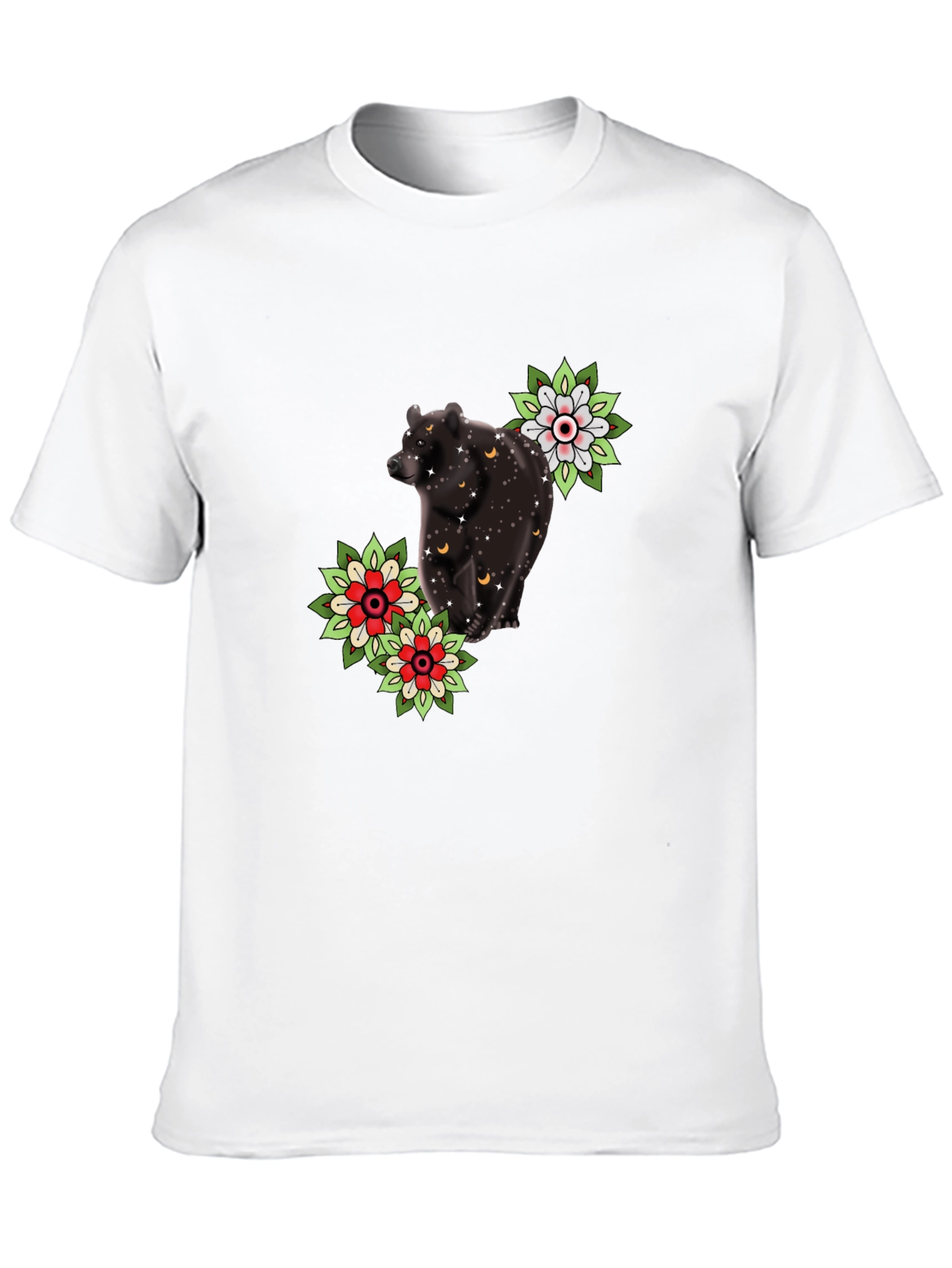 Bear & Flower Graphic Tee - Black
