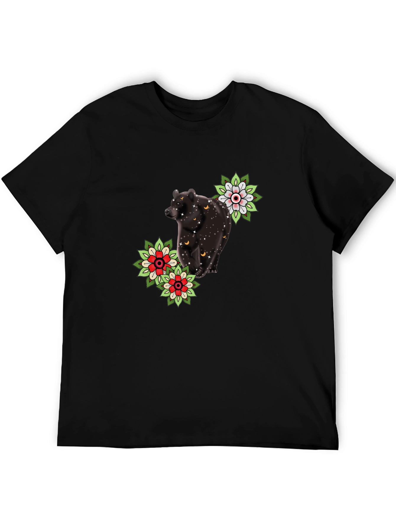 Bear & Flower Graphic Tee - Black