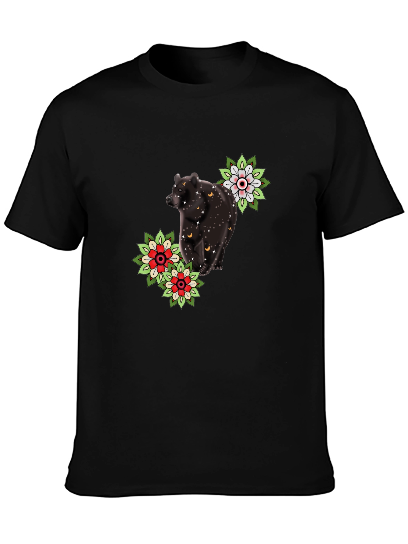 Bear & Flower Graphic Tee - Black