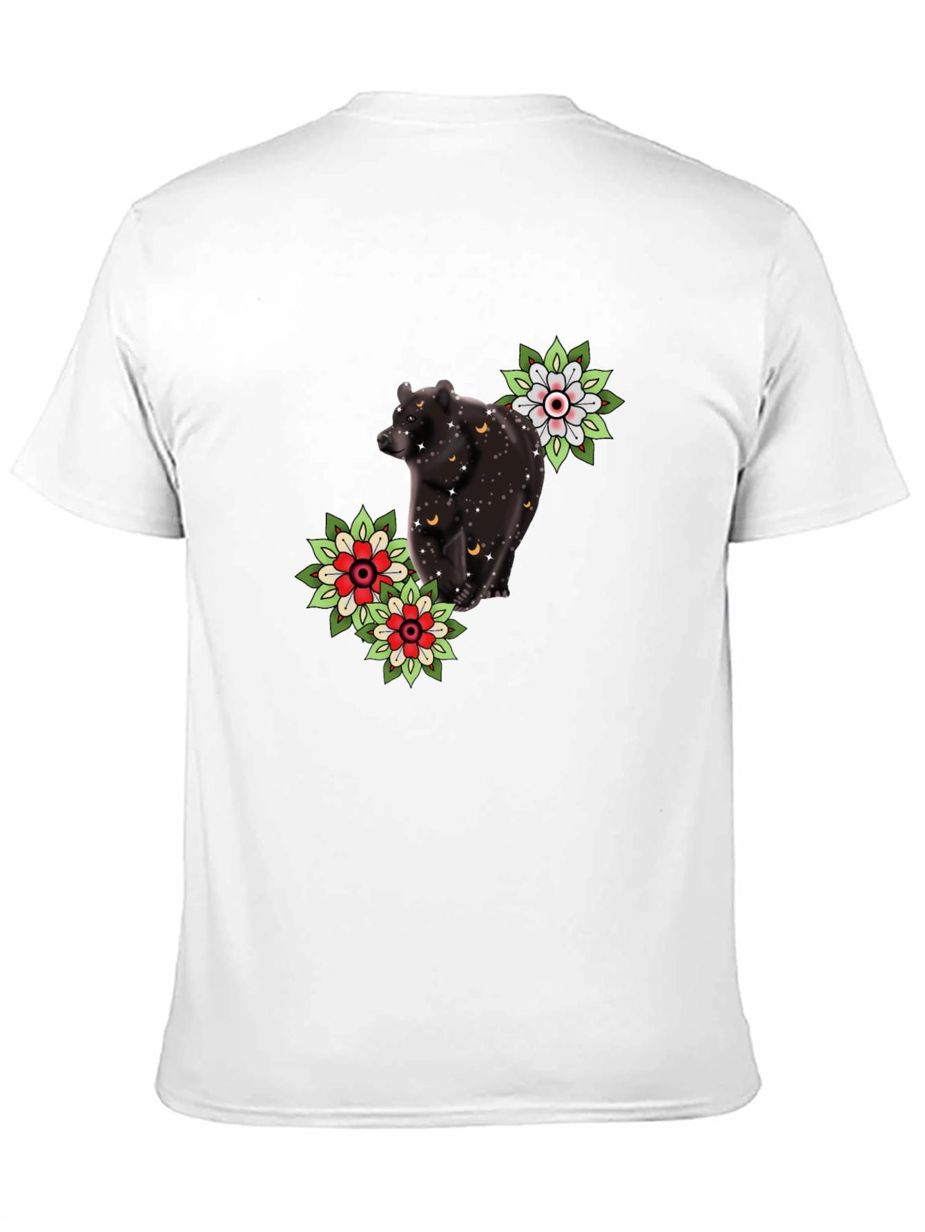 Bear & Flower Graphic Tee - Black