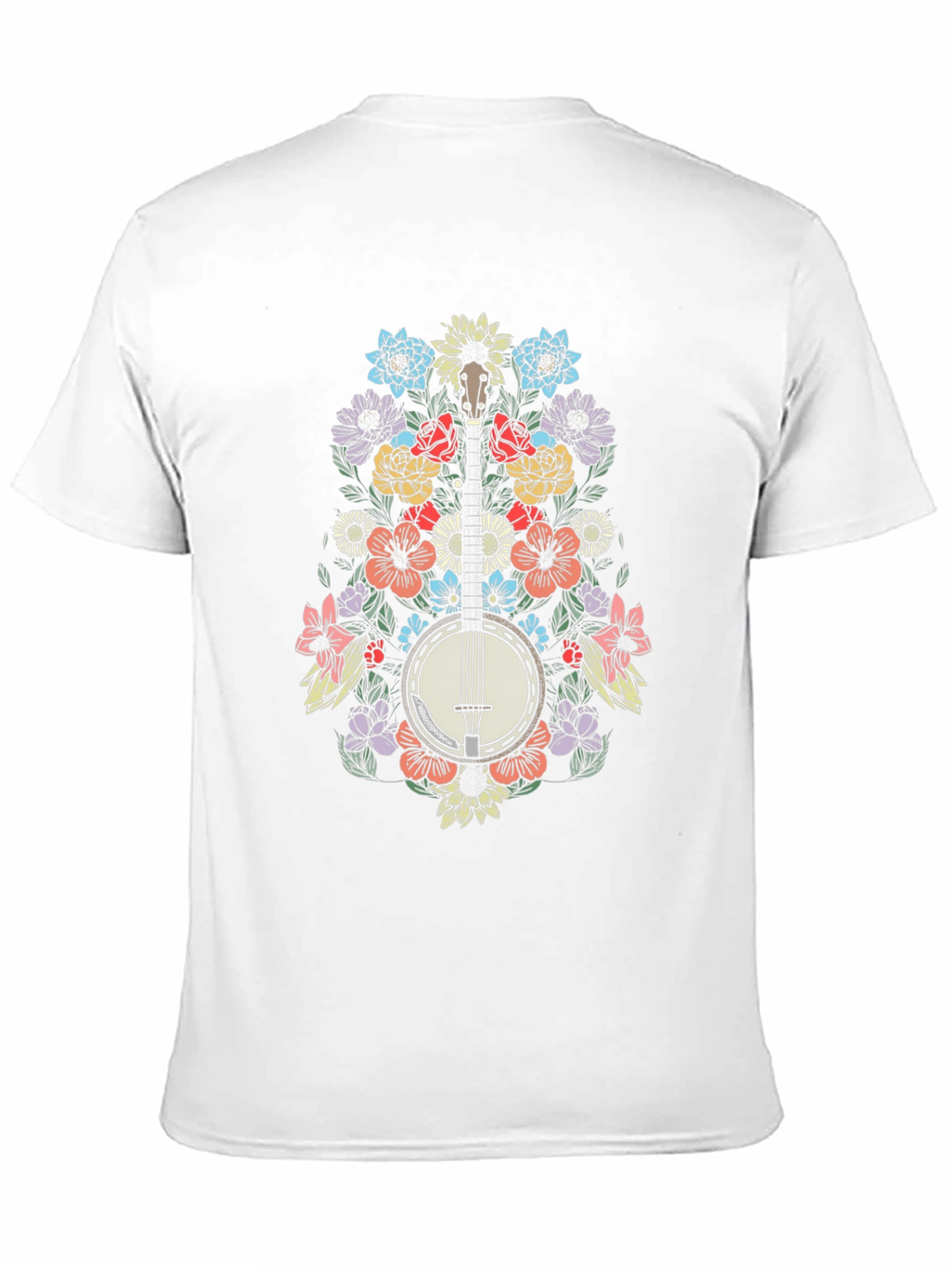 Floral Banjo Graphic Tee - Black Cotton Blend