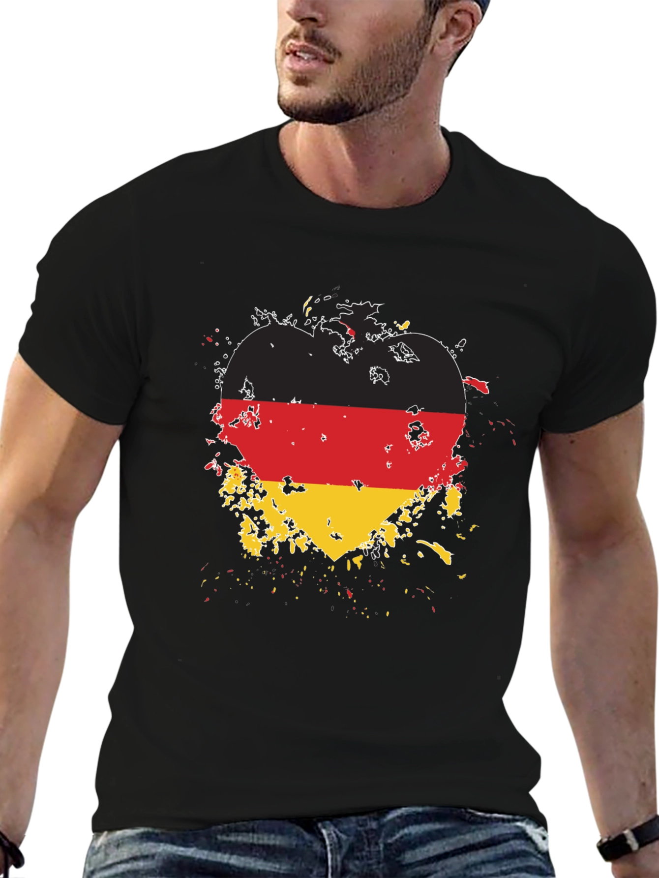 Germany Flag Heart T-Shirt - Black Cotton Tee