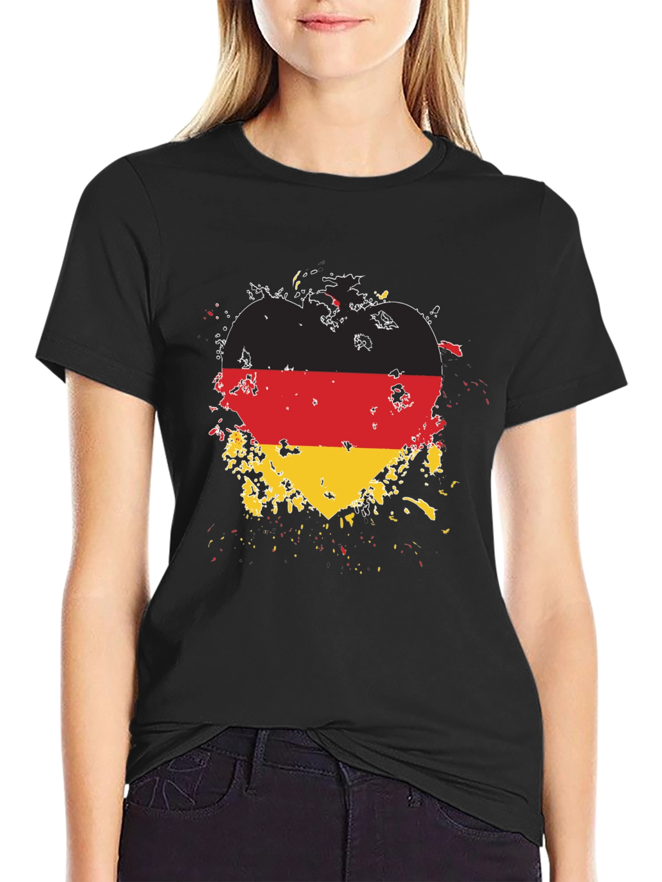 Germany Flag Heart T-Shirt - Black Cotton Tee