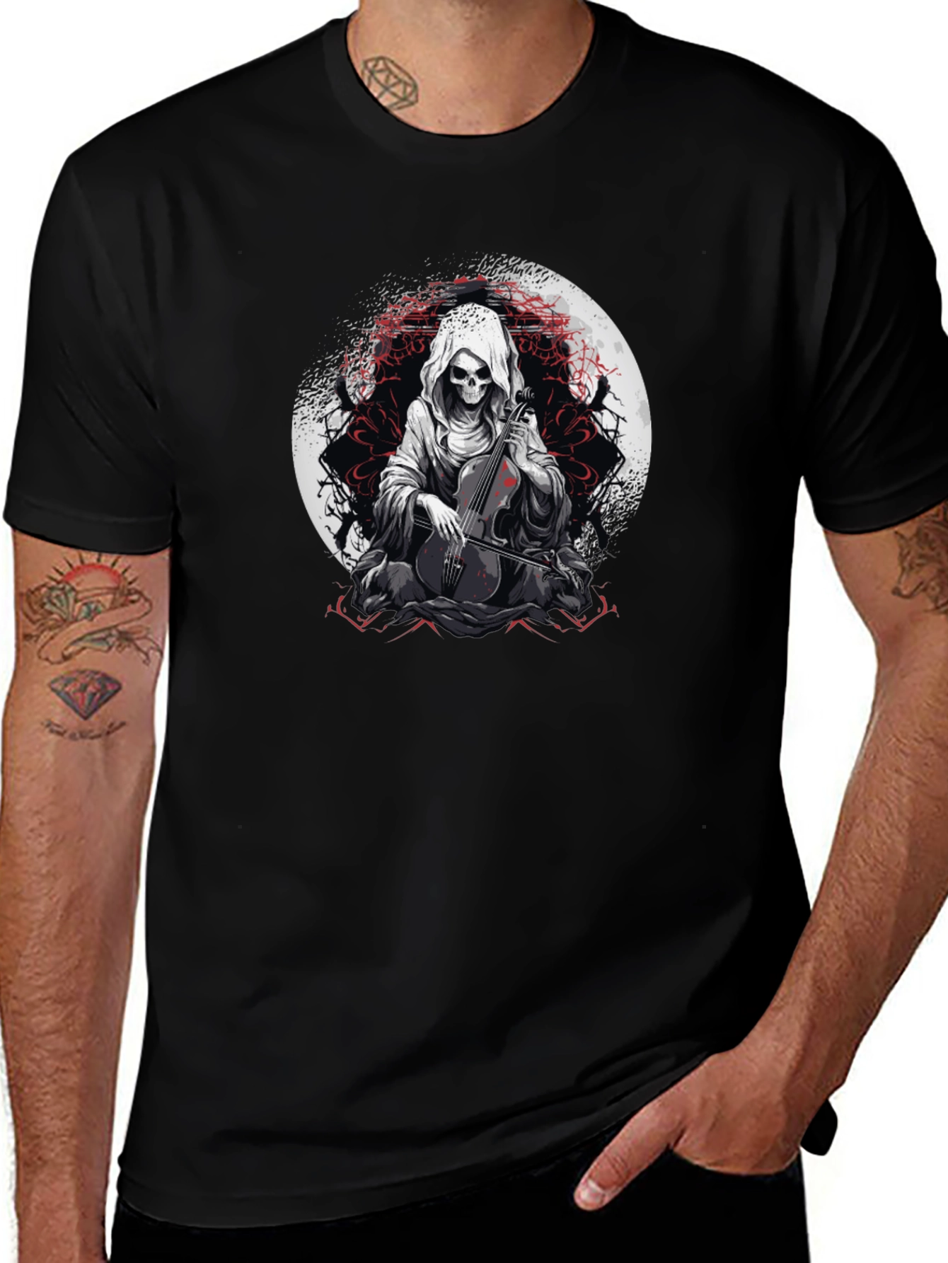 Grim Reaper Cello Graphic T-Shirt