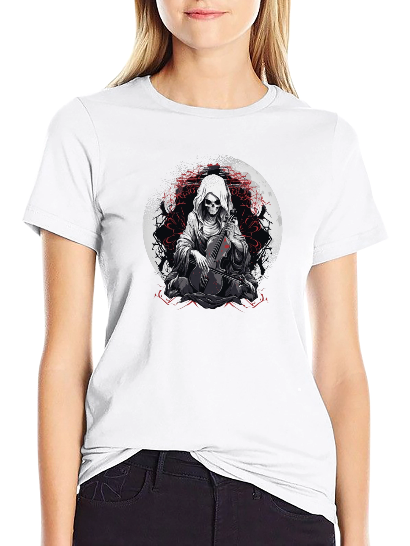 Grim Reaper Cello Graphic T-Shirt