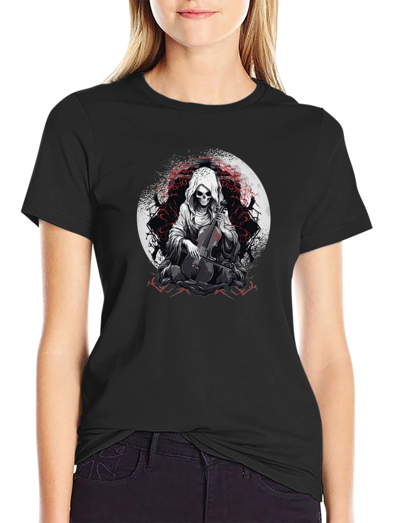 Grim Reaper Cello Graphic T-Shirt