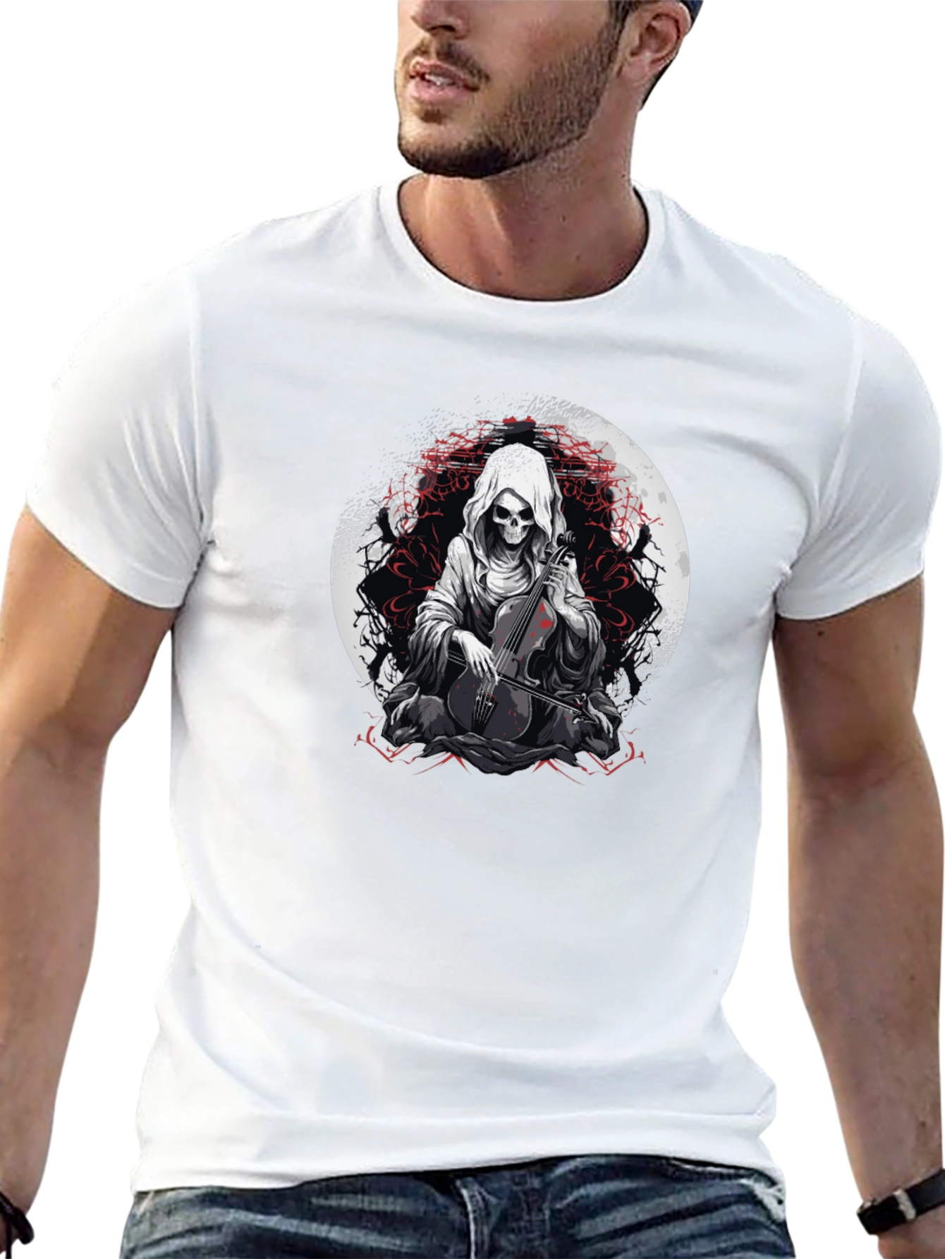 Grim Reaper Cello Graphic T-Shirt
