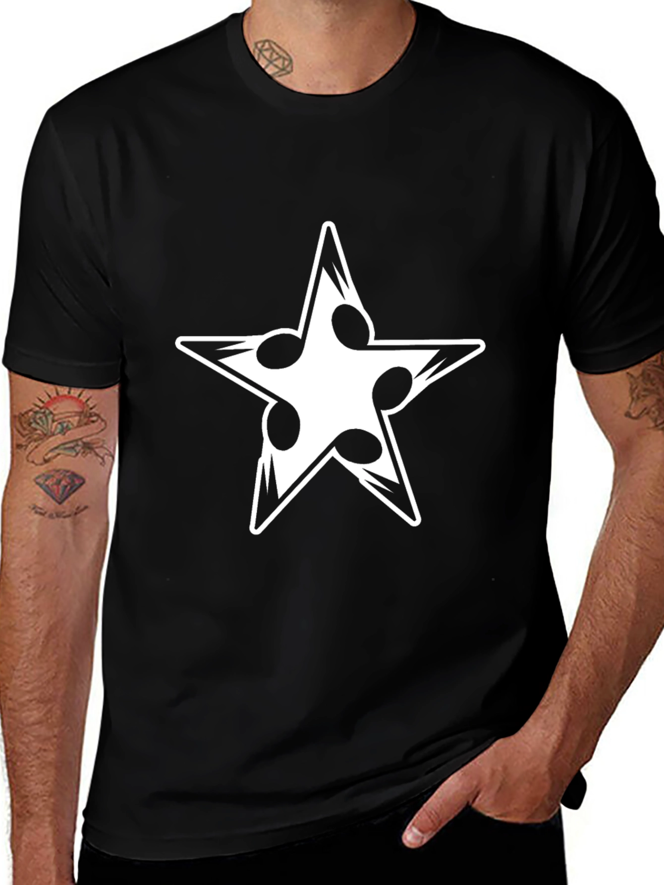 Cool Star Music Notes Graphic Black T-Shirt