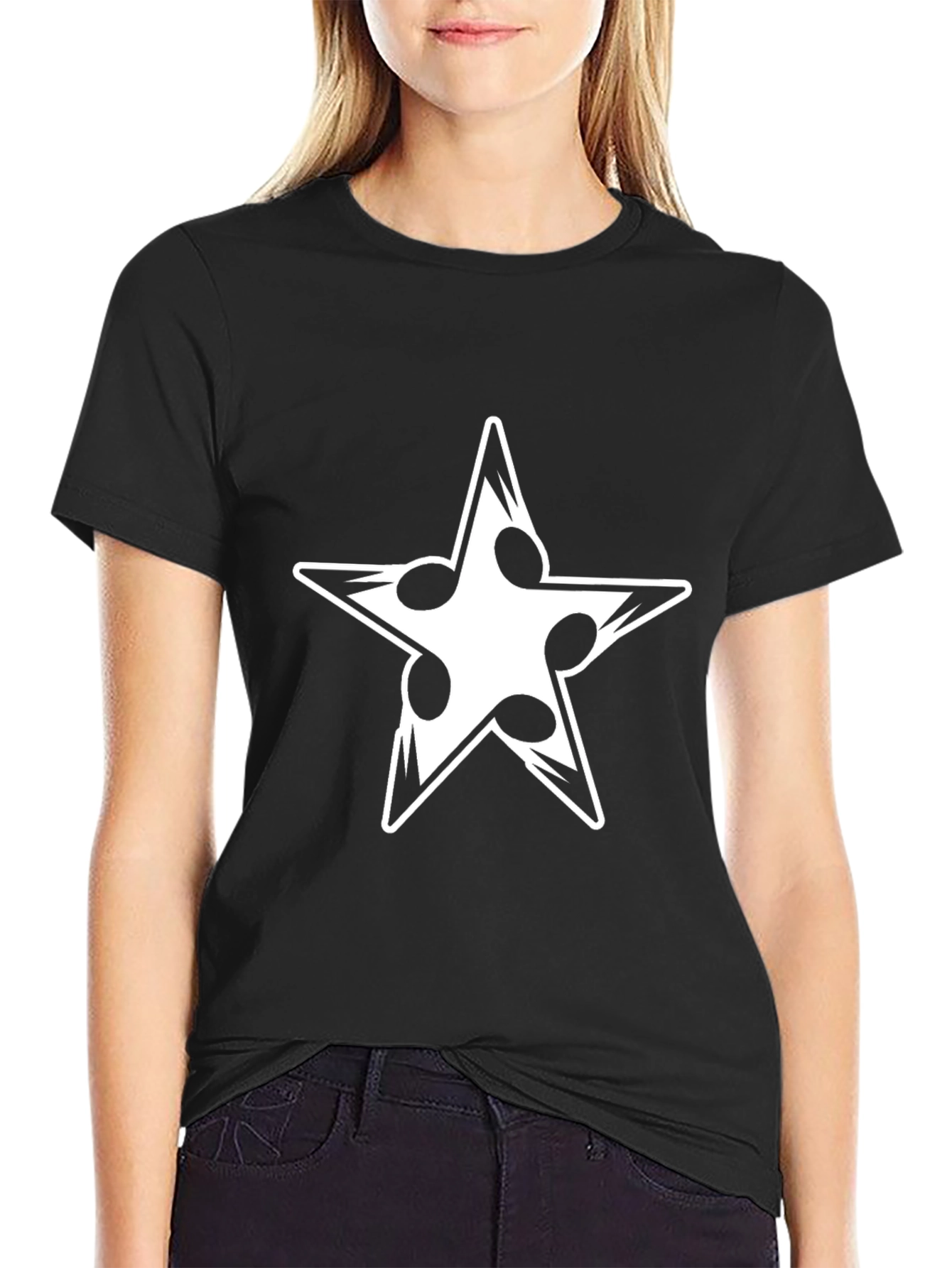 Cool Star Music Notes Graphic Black T-Shirt