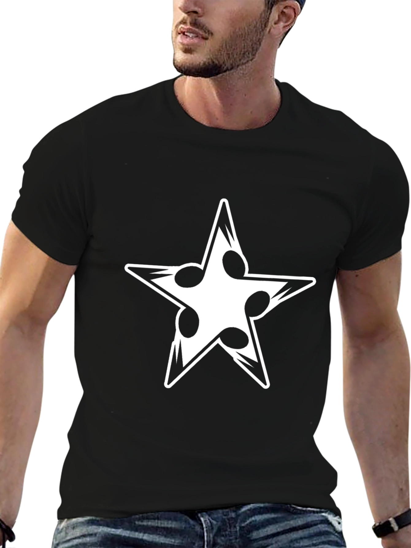 Cool Star Music Notes Graphic Black T-Shirt
