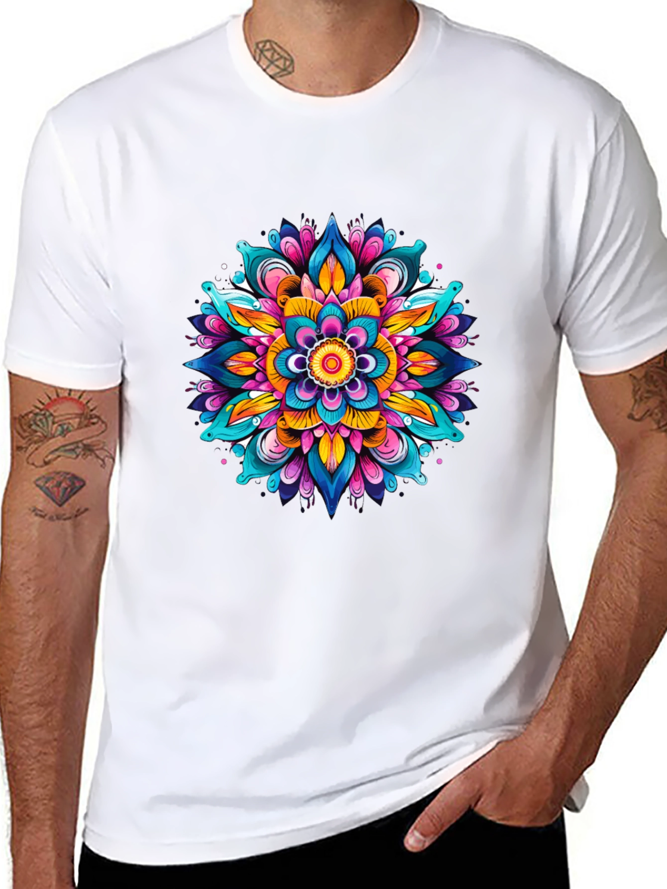 Vibrant Mandala Graphic Black T-Shirt