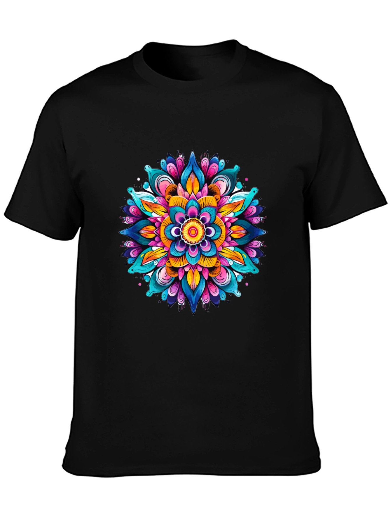 Vibrant Mandala Graphic Black T-Shirt