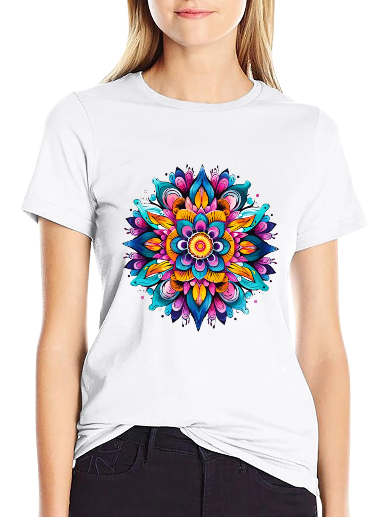Vibrant Mandala Graphic Black T-Shirt
