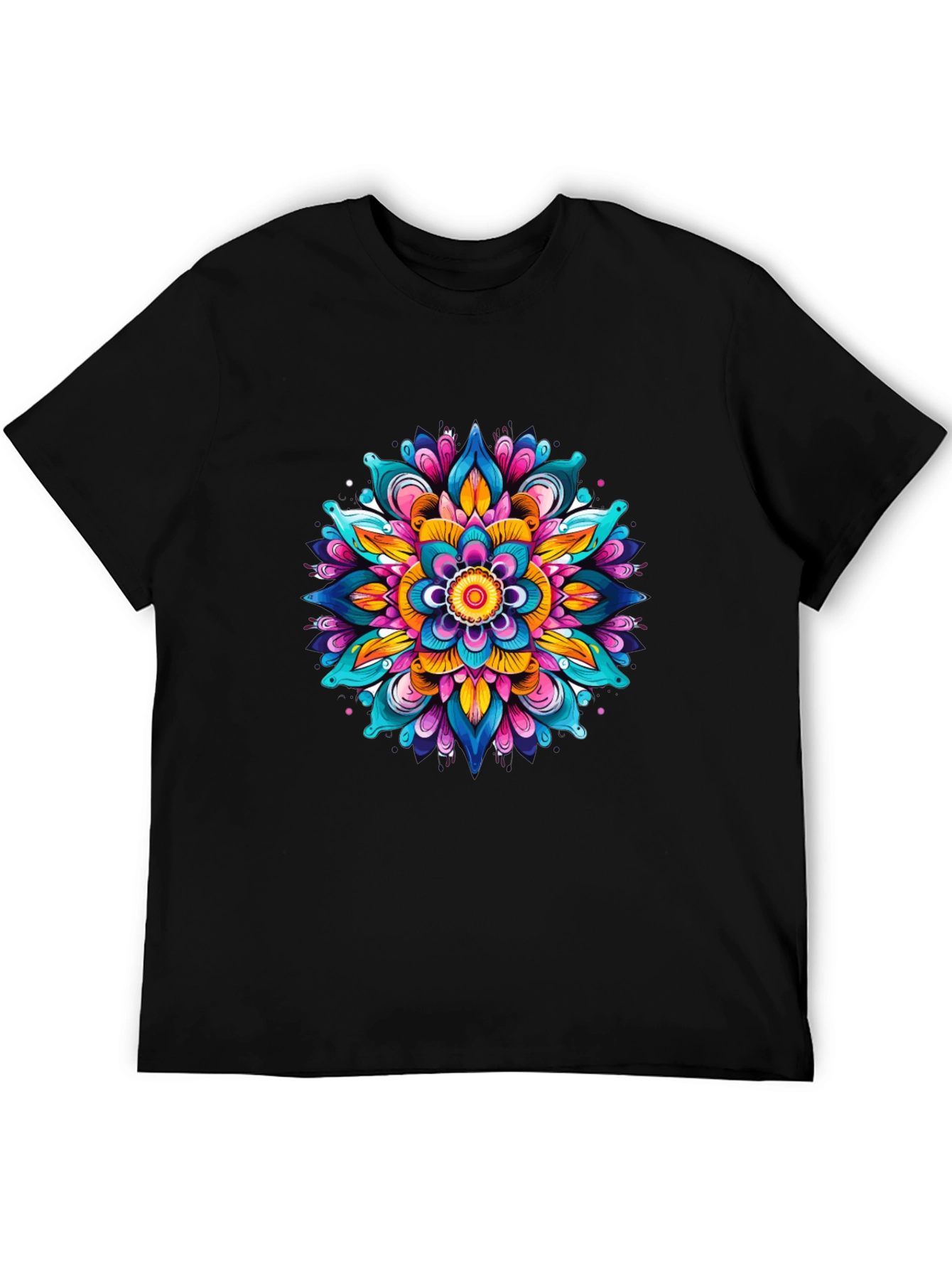 Vibrant Mandala Graphic Black T-Shirt