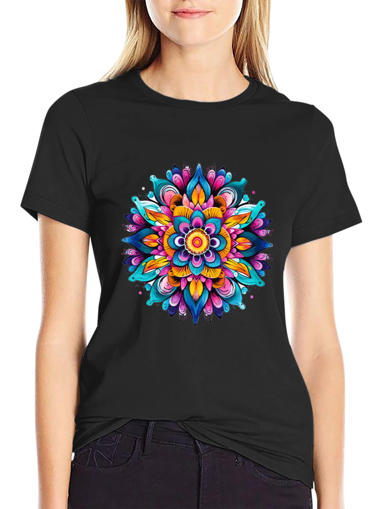 Vibrant Mandala Graphic Black T-Shirt