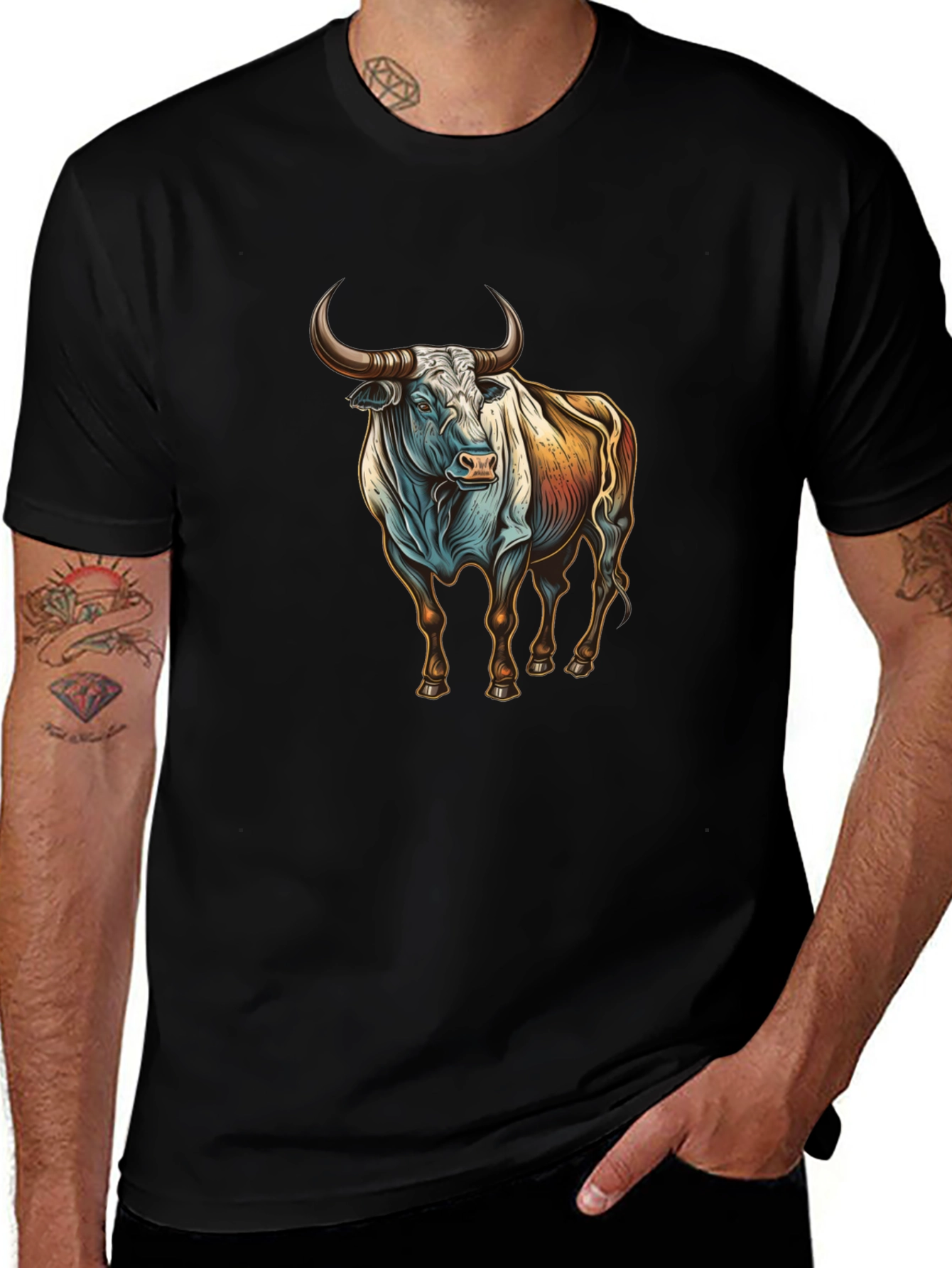 Bull Graphic Tee - Black Cotton Blend