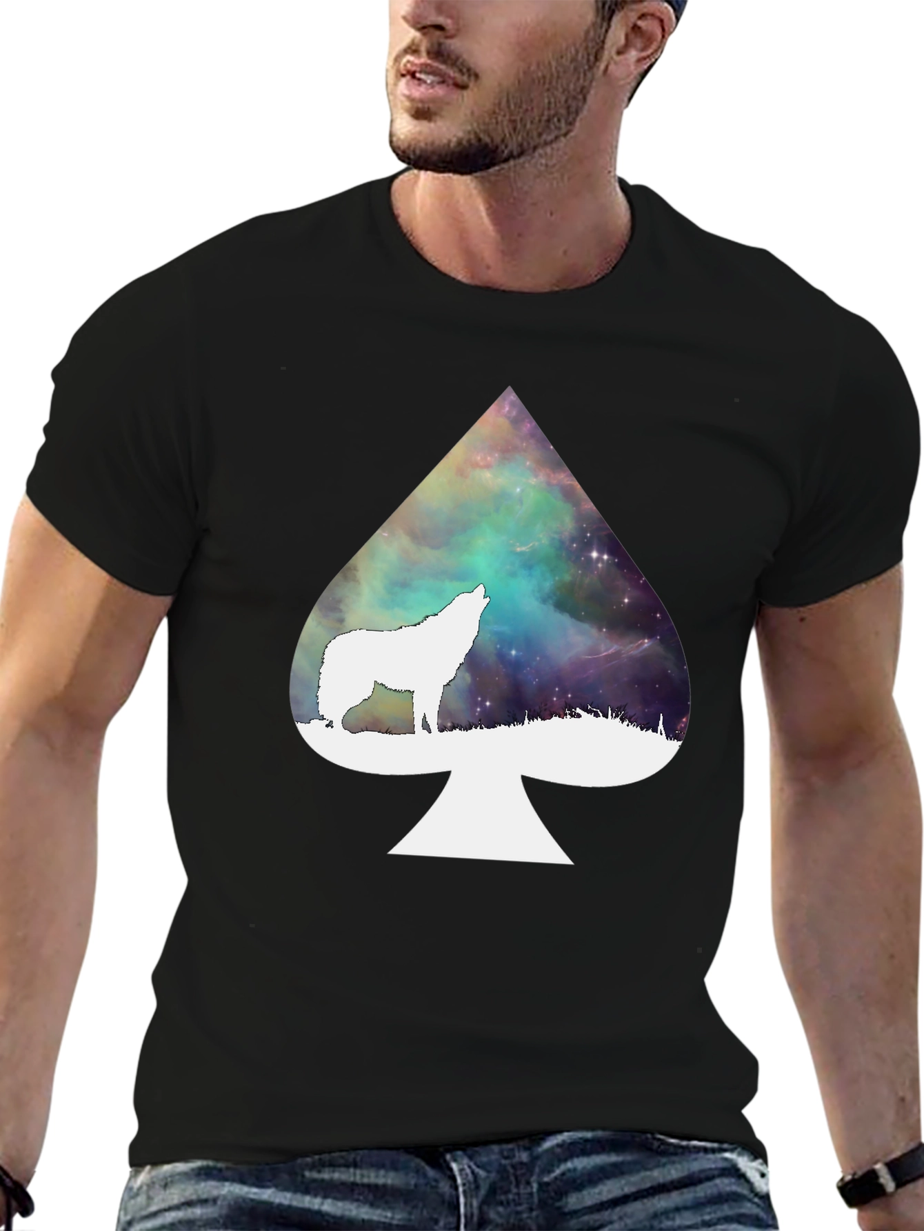 Wolf Howl Spade Galaxy Black T-Shirt