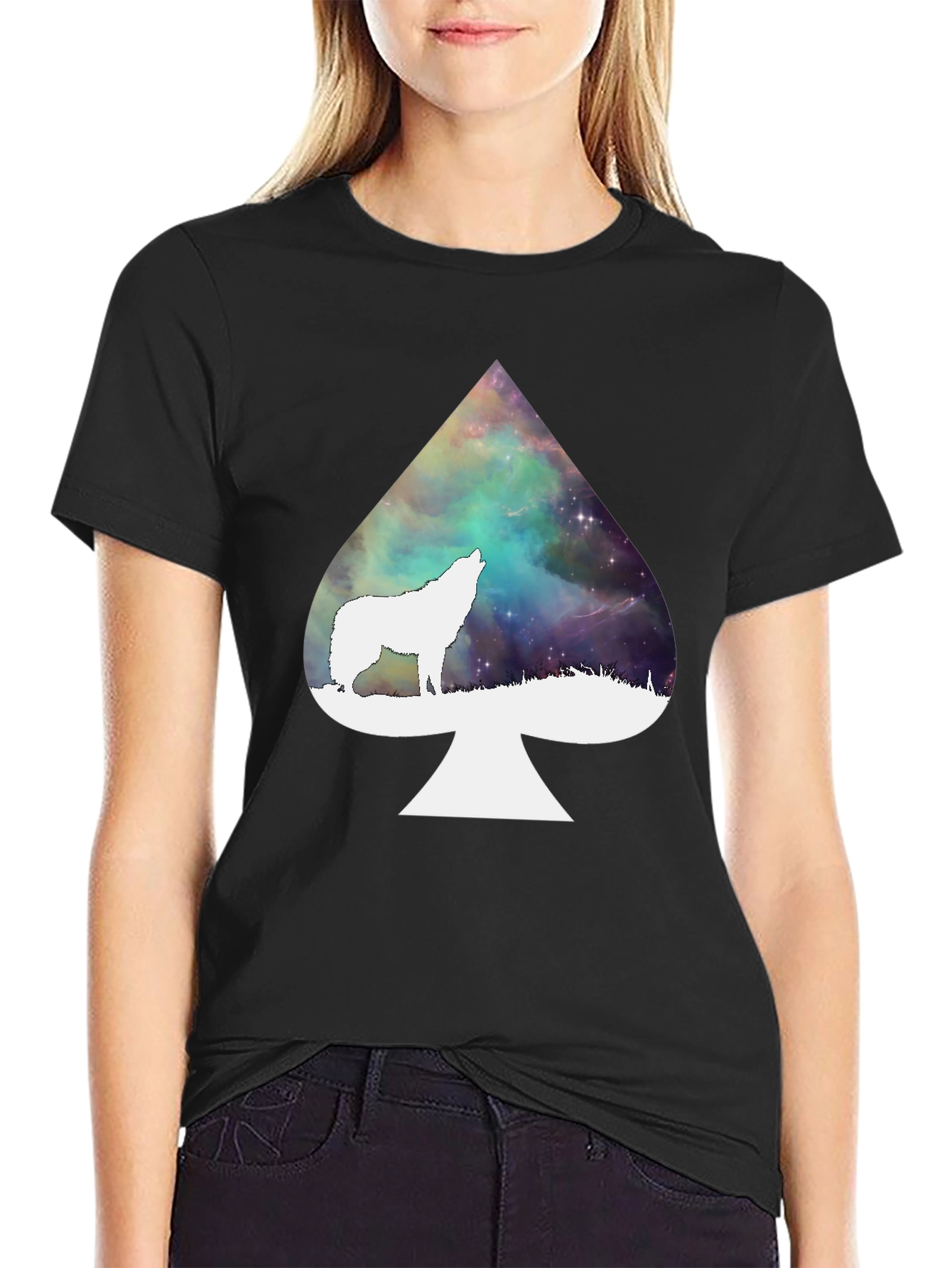 Wolf Howl Spade Galaxy Black T-Shirt