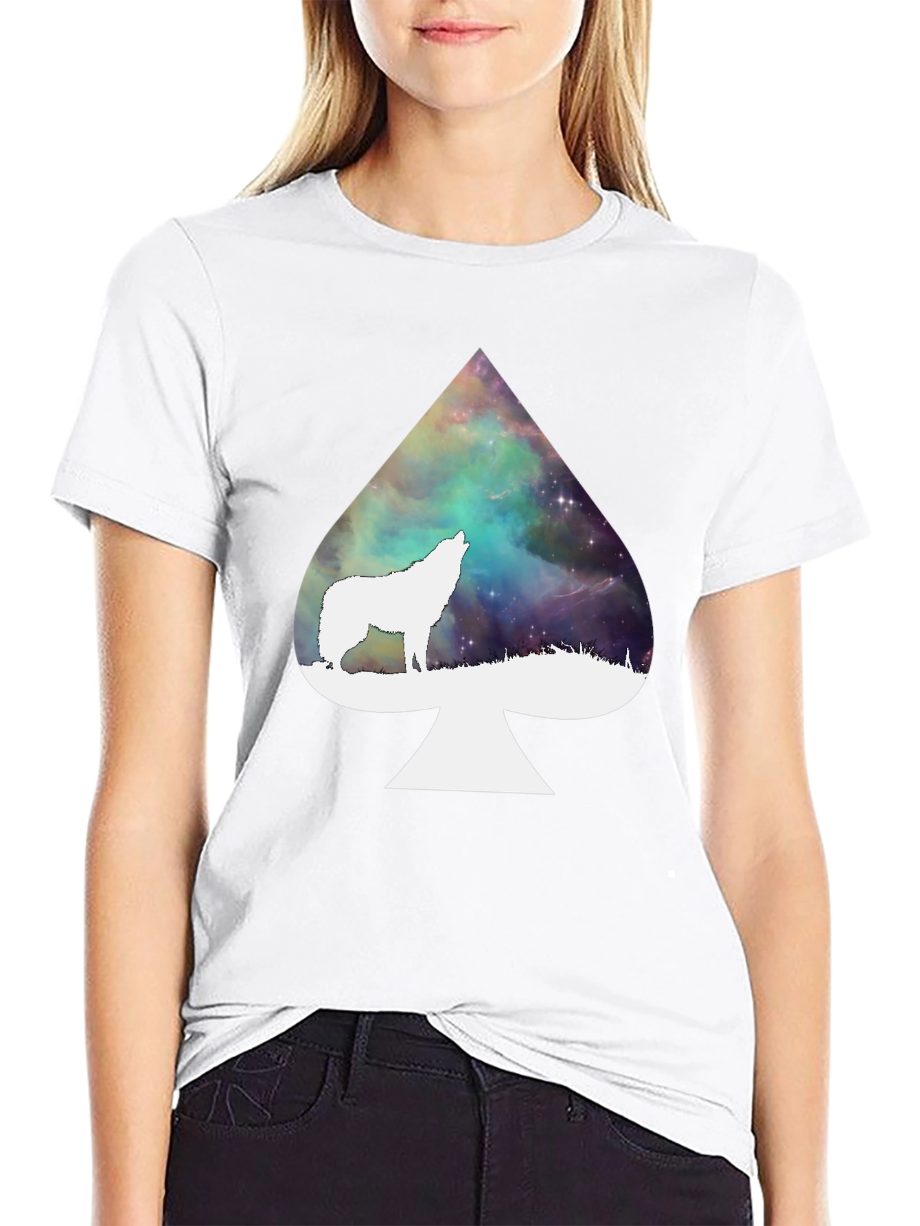 Wolf Howl Spade Galaxy Black T-Shirt