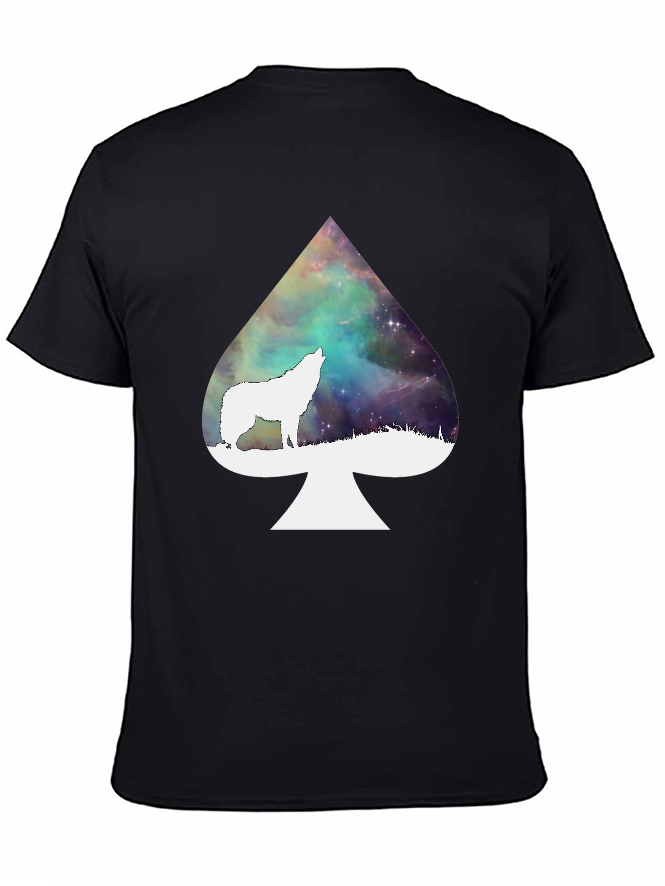 Wolf Howl Spade Galaxy Black T-Shirt