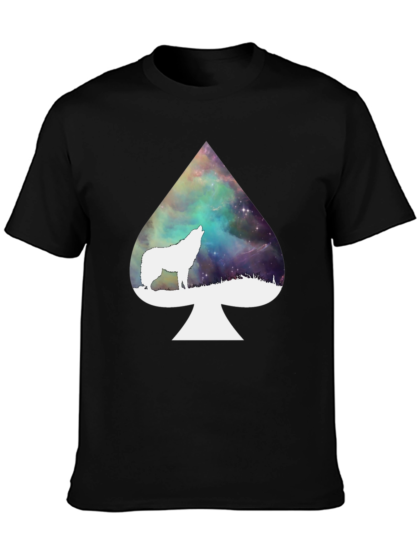 Wolf Howl Spade Galaxy Black T-Shirt