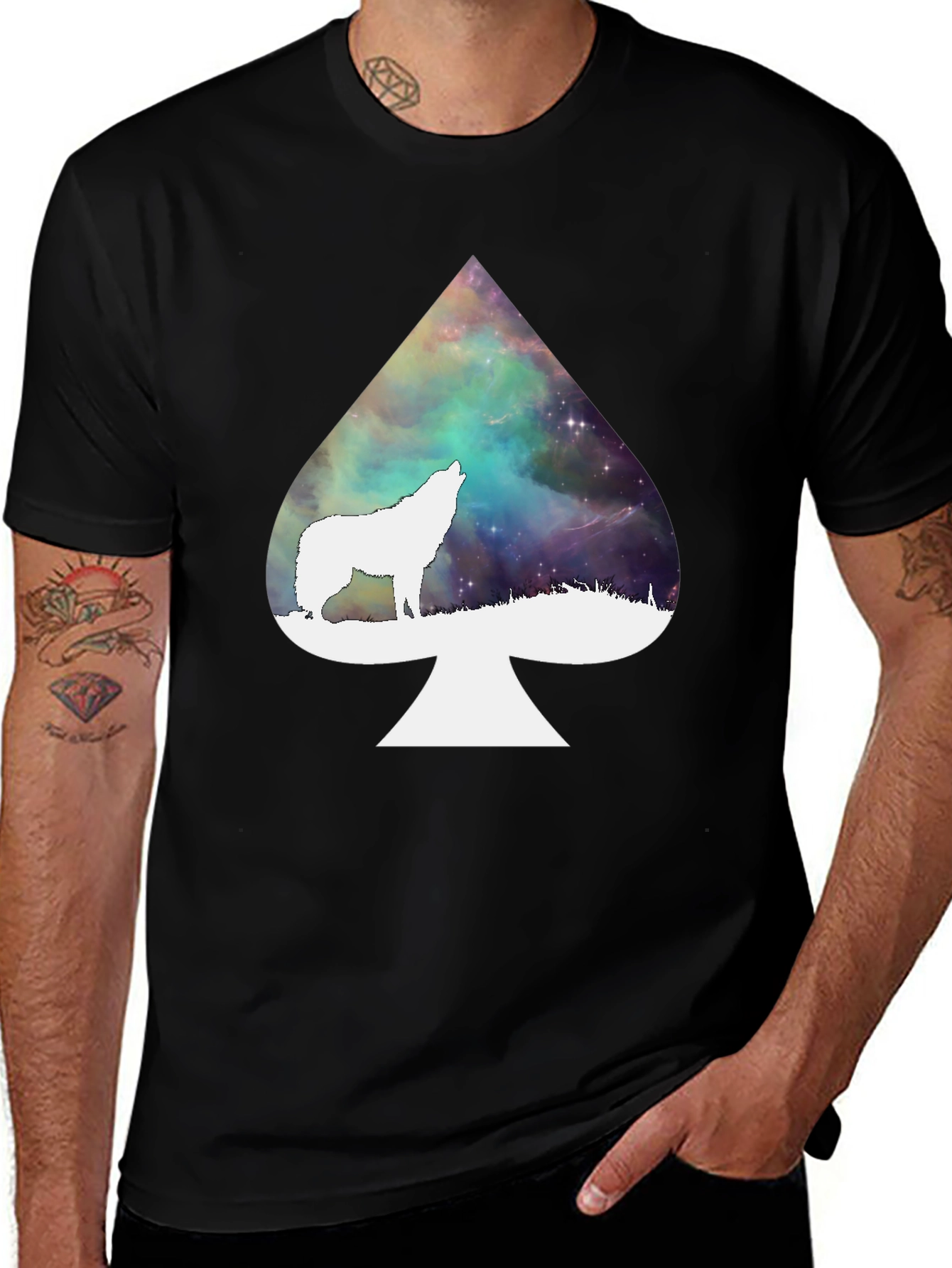 Wolf Howl Spade Galaxy Black T-Shirt