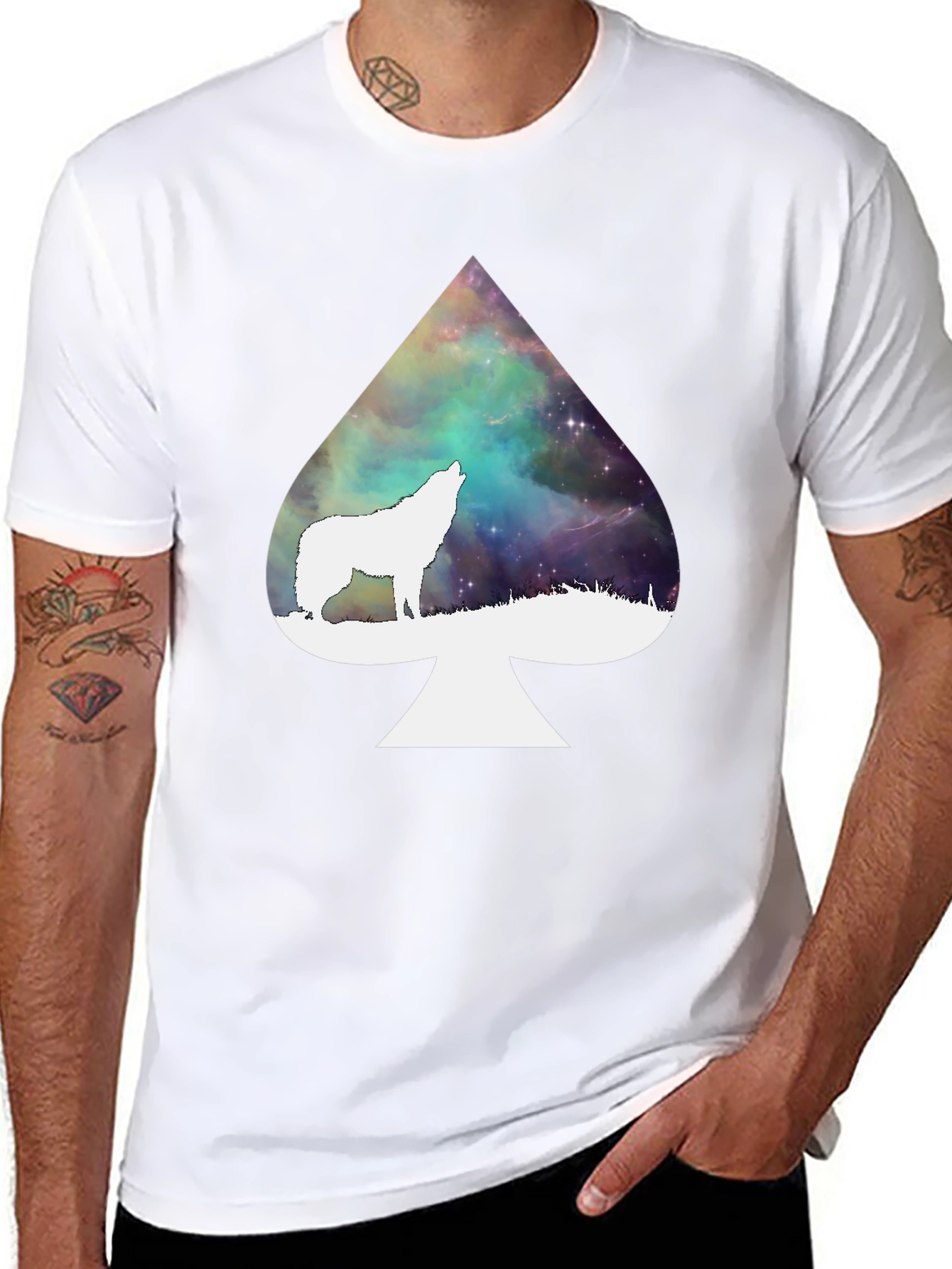 Wolf Howl Spade Galaxy Black T-Shirt