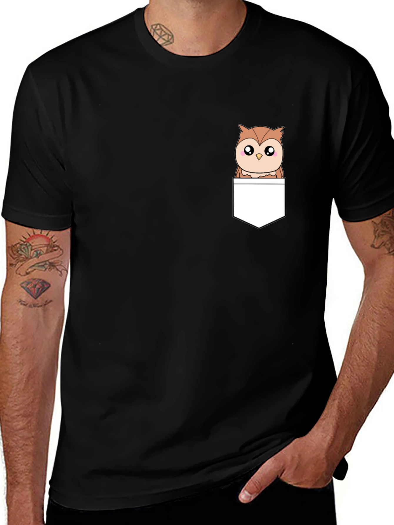 Owl in Pocket T-Shirt - Cute Animal Graphic Tee