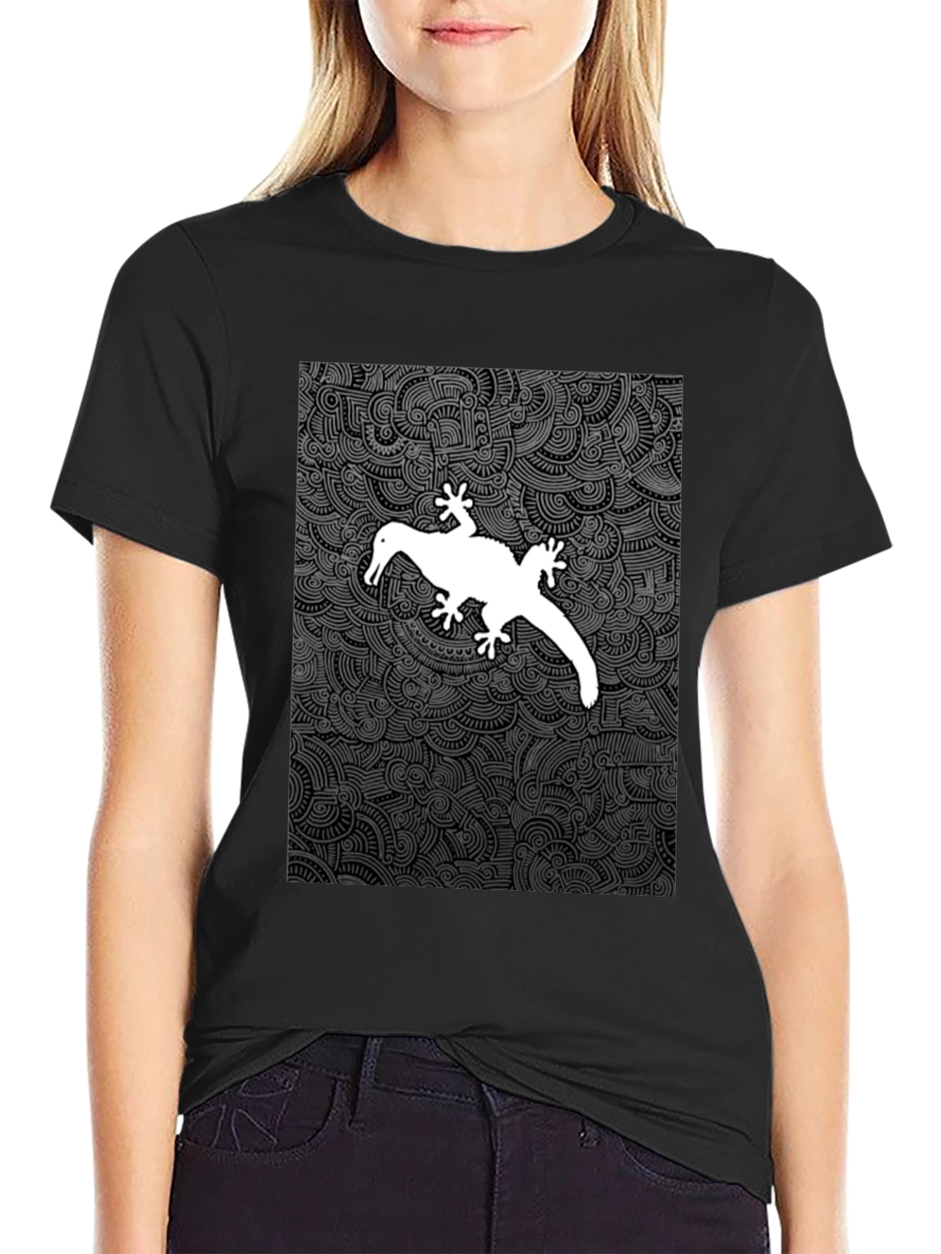 Quirky Gecko Graphic Tee - Black Cotton Blend
