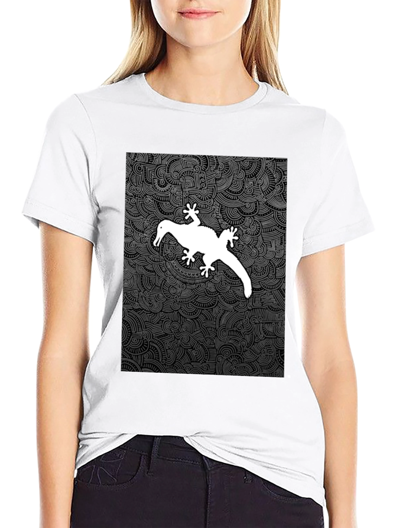 Quirky Gecko Graphic Tee - Black Cotton Blend