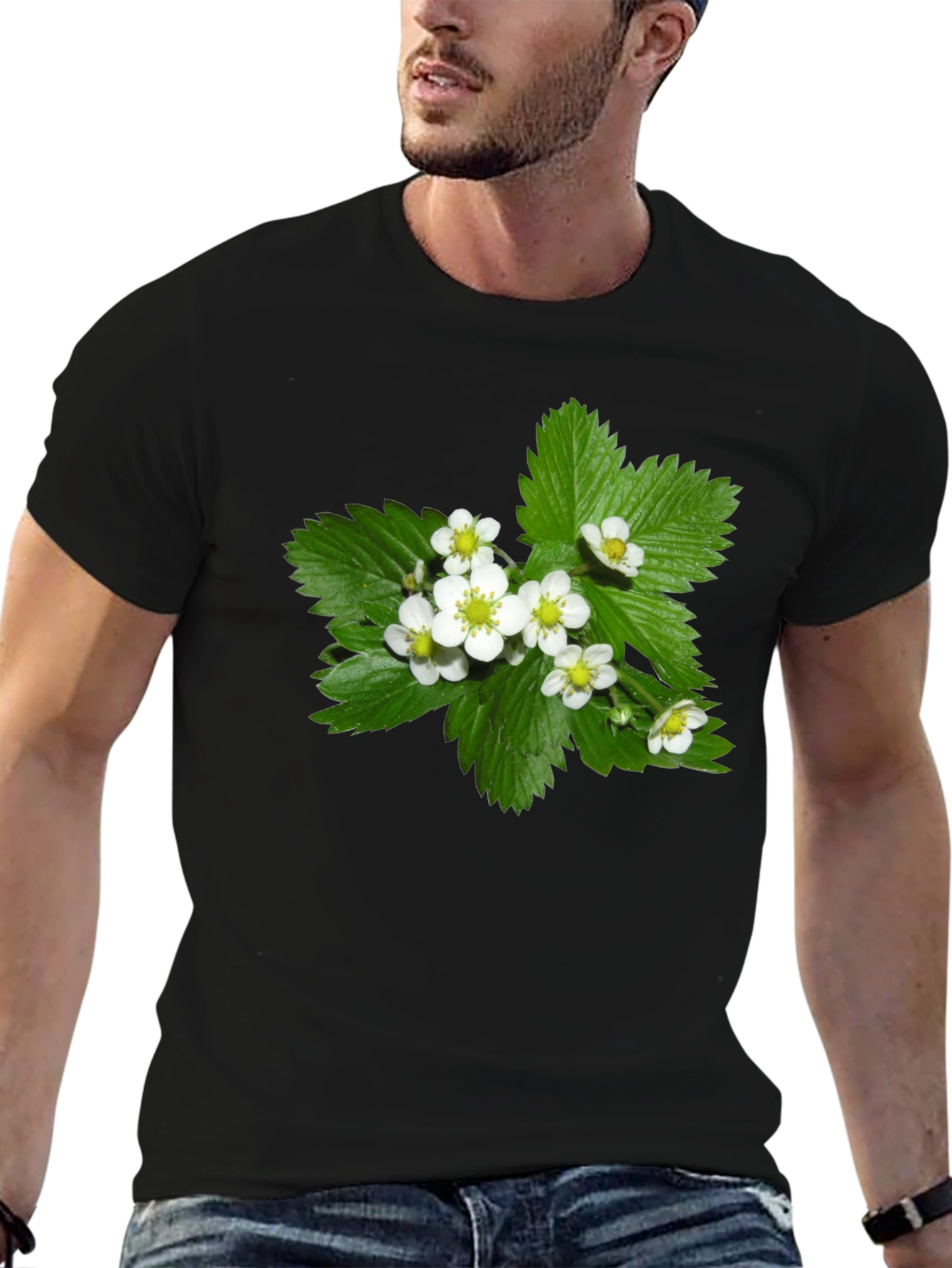 Floral Graphic Tee - Black Cotton Blend T-Shirt