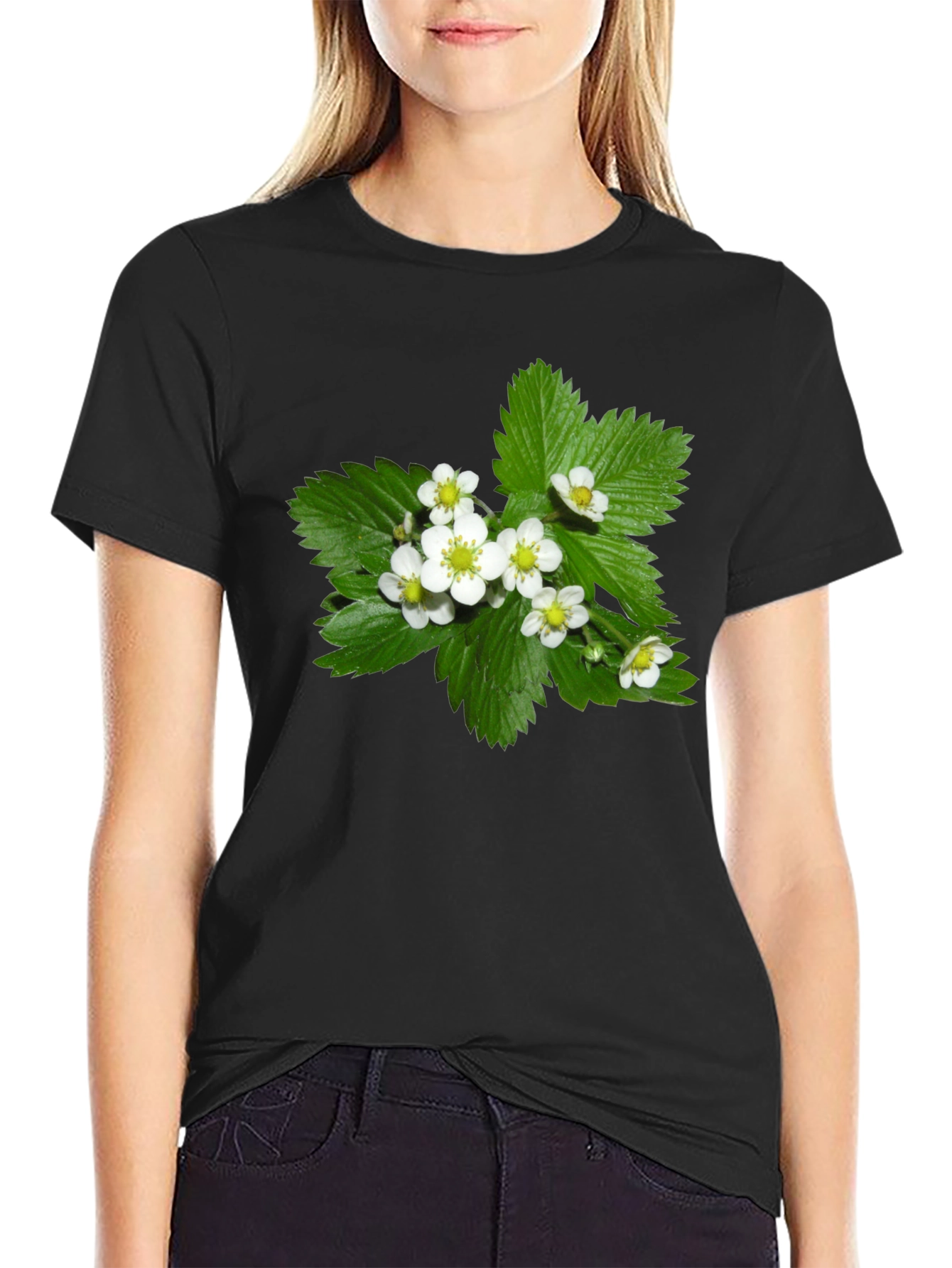 Floral Graphic Tee - Black Cotton Blend T-Shirt