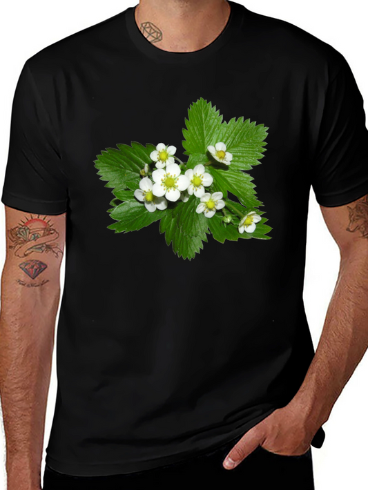 Floral Graphic Tee - Black Cotton Blend T-Shirt