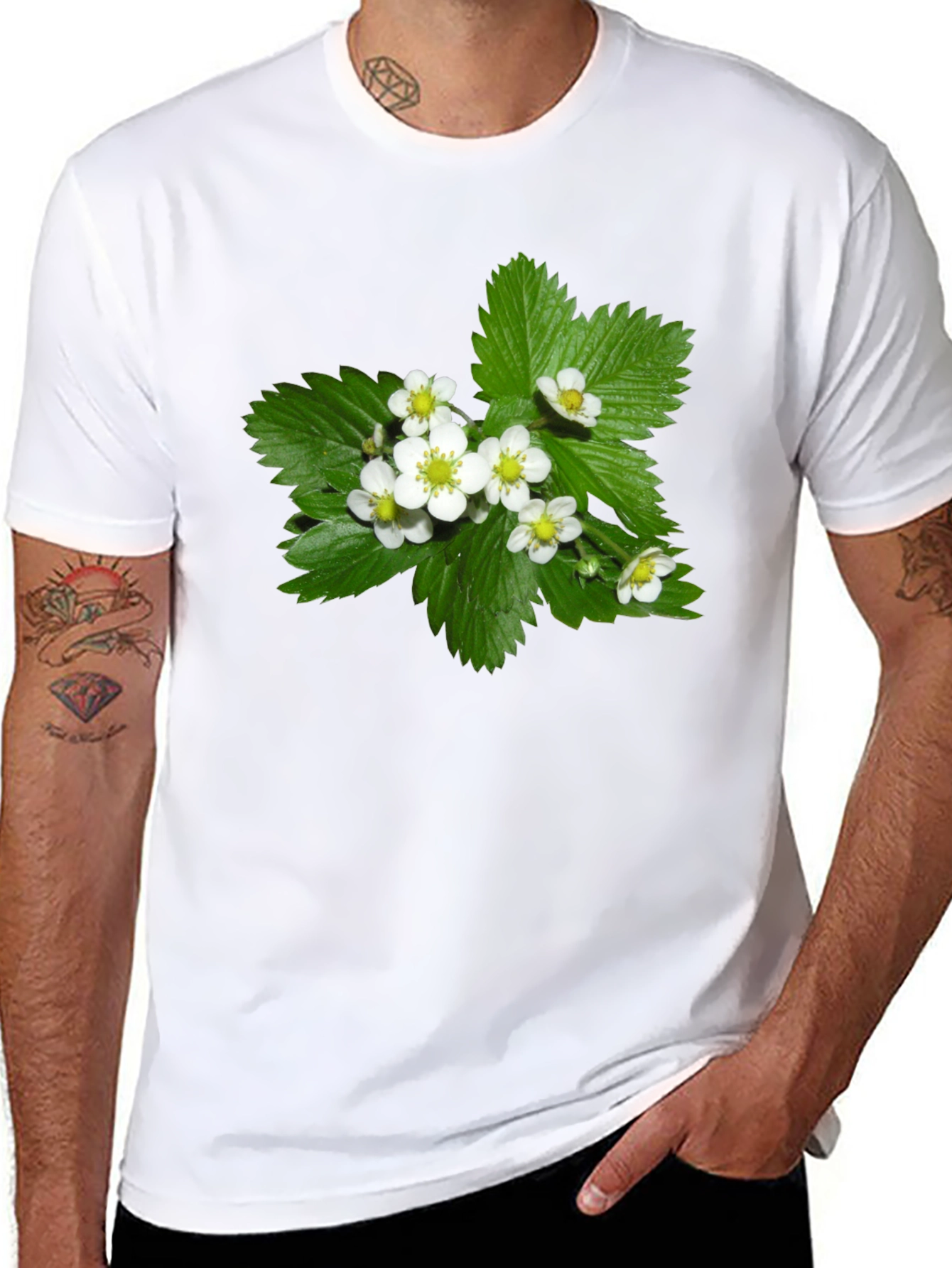 Floral Graphic Tee - Black Cotton Blend T-Shirt